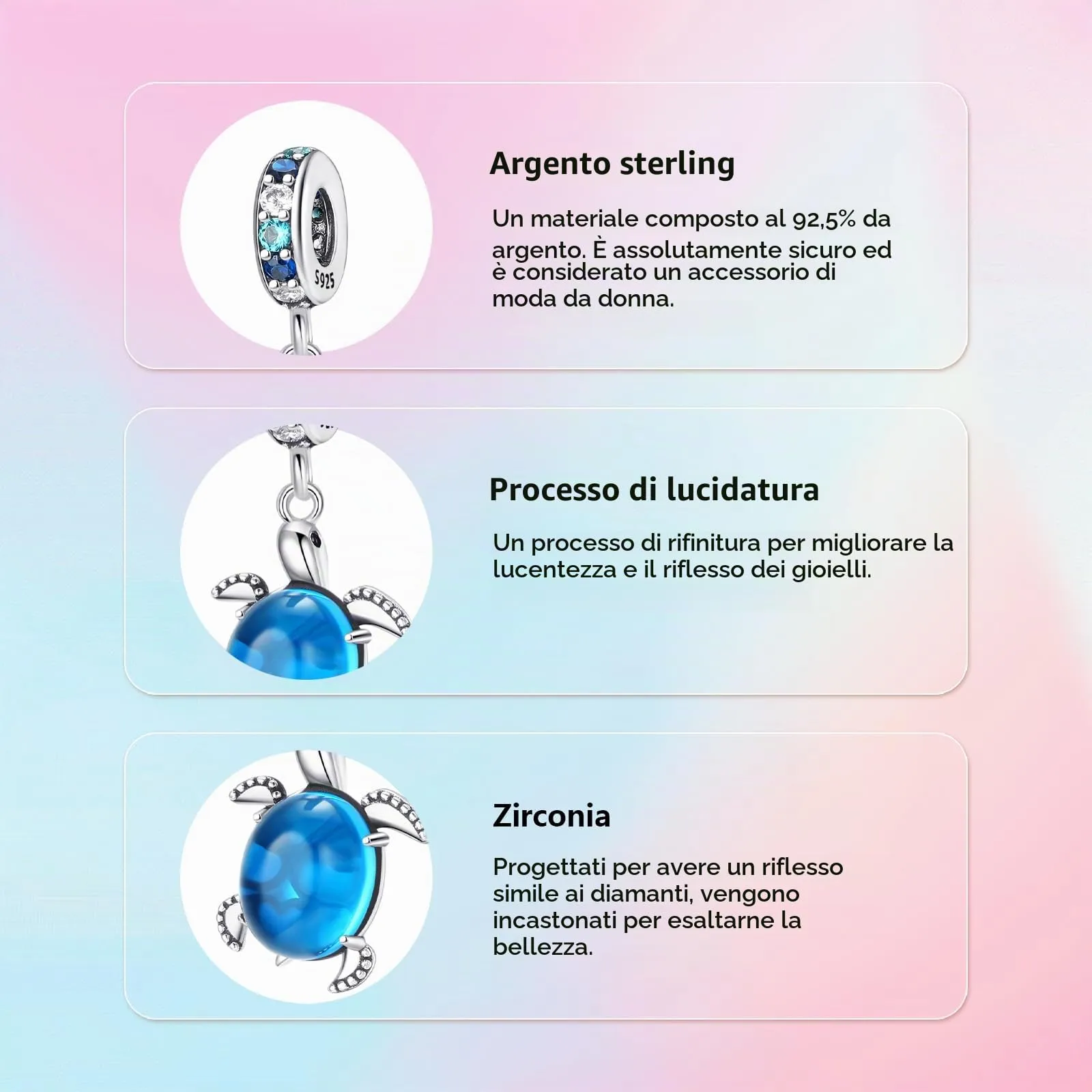 XWN Ciondolo Argento Sterling 925 con Cubic Zirconia Pendenti per Pandora Braccialetti, Compatibile con Braccialetti e Collane europei, perfetto Regali per Moglie e Ragazze - immagine 3