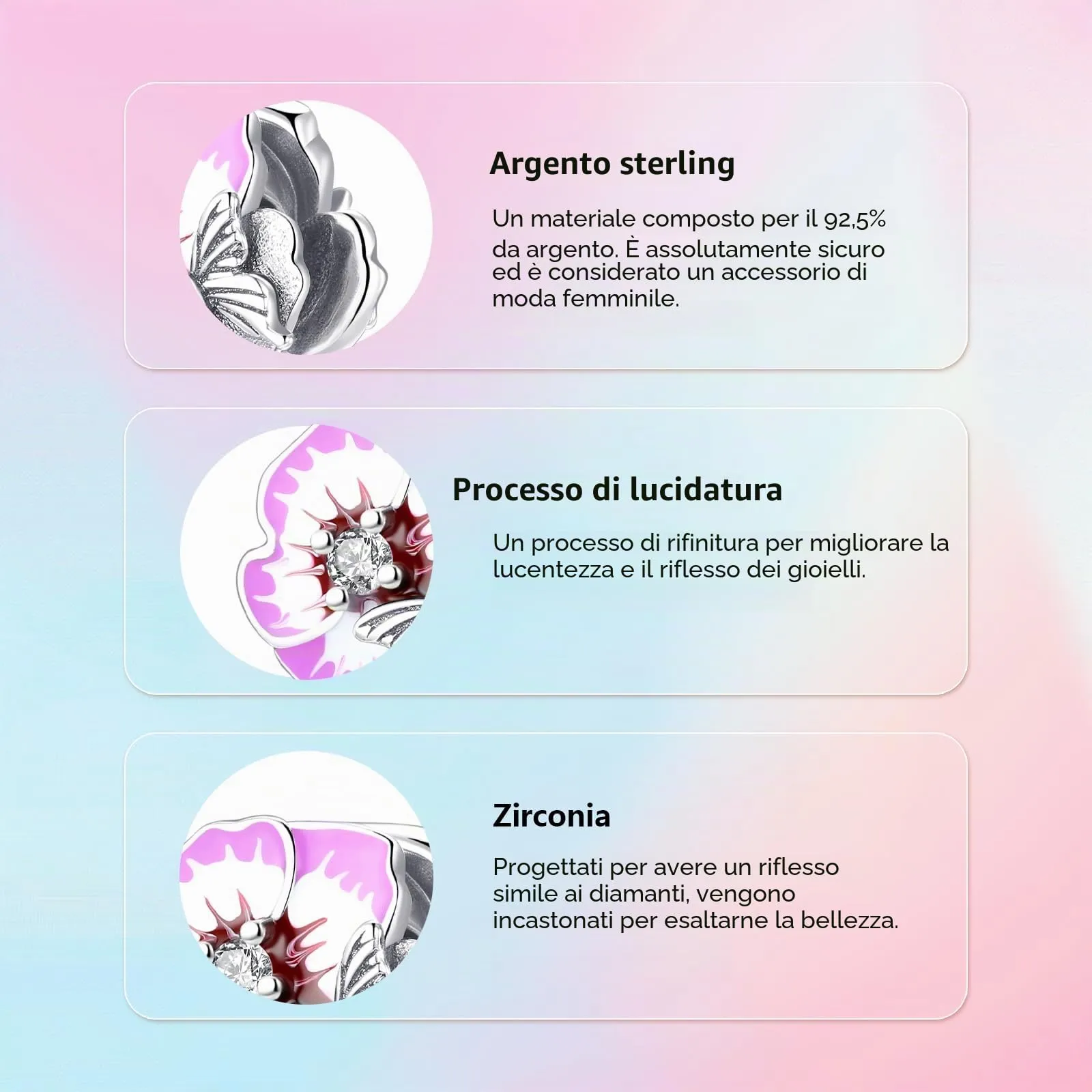 XWN Ciondolo Argento Sterling 925 con Cubic Zirconia Pendenti per Pandora Braccialetti, Compatibile con Braccialetti e Collane europei, perfetto Regali per Moglie e Ragazze - immagine 3