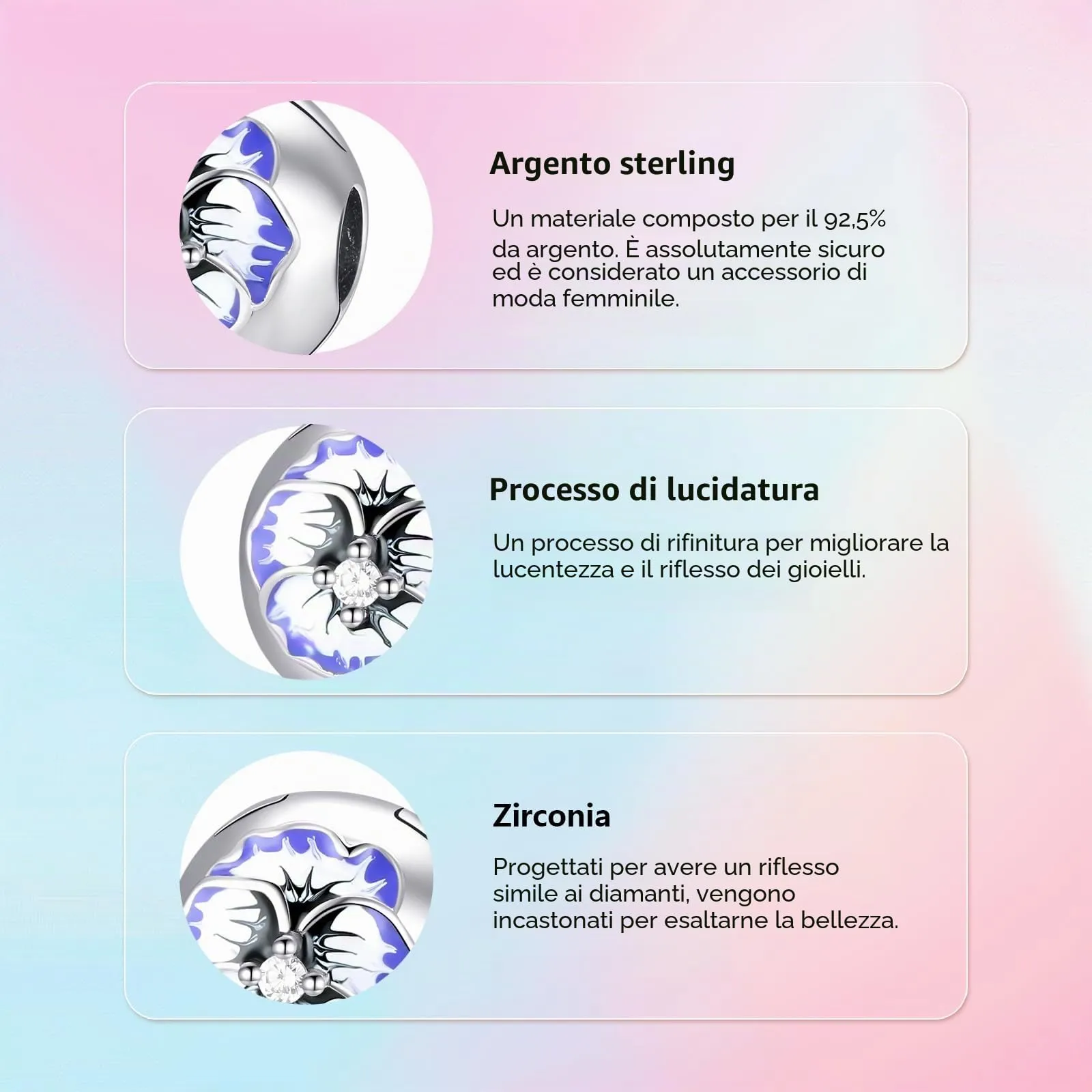 XWN Ciondolo Argento Sterling 925 con Cubic Zirconia Pendenti per Pandora Braccialetti, Compatibile con Braccialetti e Collane europei, perfetto Regali per Moglie e Ragazze - immagine 5