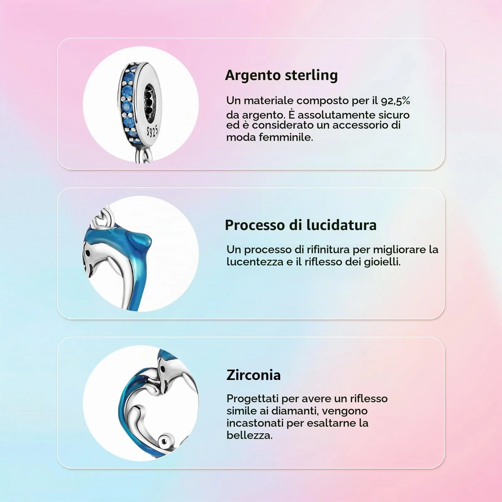 XWN Ciondolo Argento Sterling 925 con Cubic Zirconia Pendenti per Pandora Braccialetti, Compatibile con Braccialetti e Collane europei, perfetto Regali per Moglie e Ragazze - immagine 5