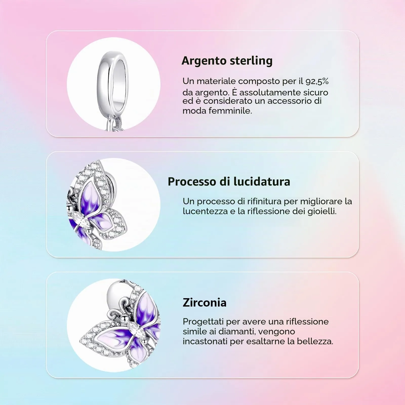 XWN Ciondolo Argento Sterling 925 con Cubic Zirconia Pendenti per Pandora Braccialetti, Compatibile con Braccialetti e Collane europei, perfetto Regali per Moglie e Ragazze - immagine 5