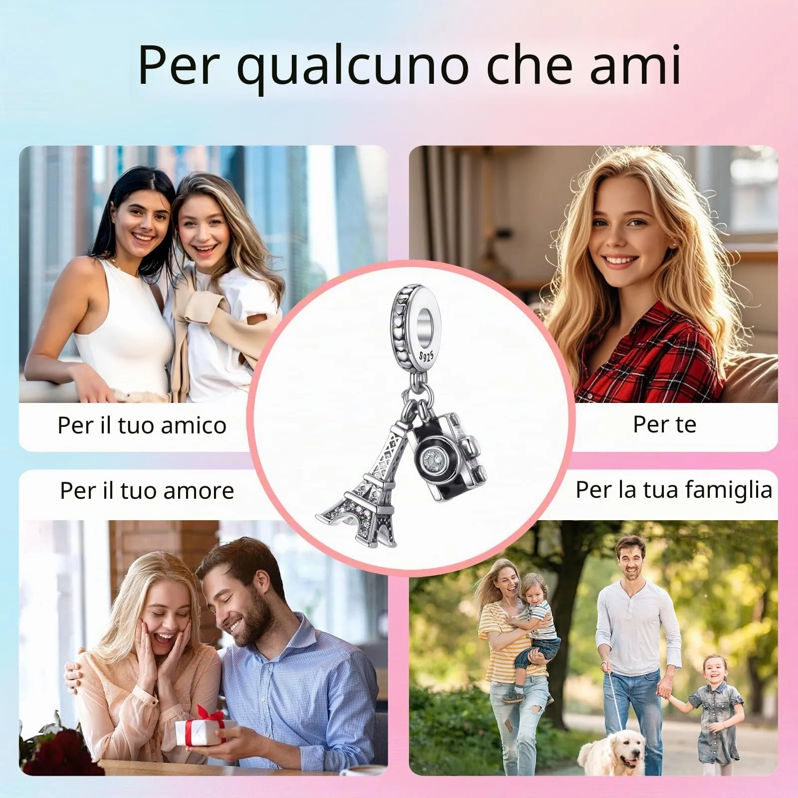 XWN Ciondolo Argento Sterling 925 con Cubic Zirconia Pendenti per Pandora Braccialetti, Compatibile con Braccialetti e Collane europei, perfetto Regali per Moglie e Ragazze - immagine 4