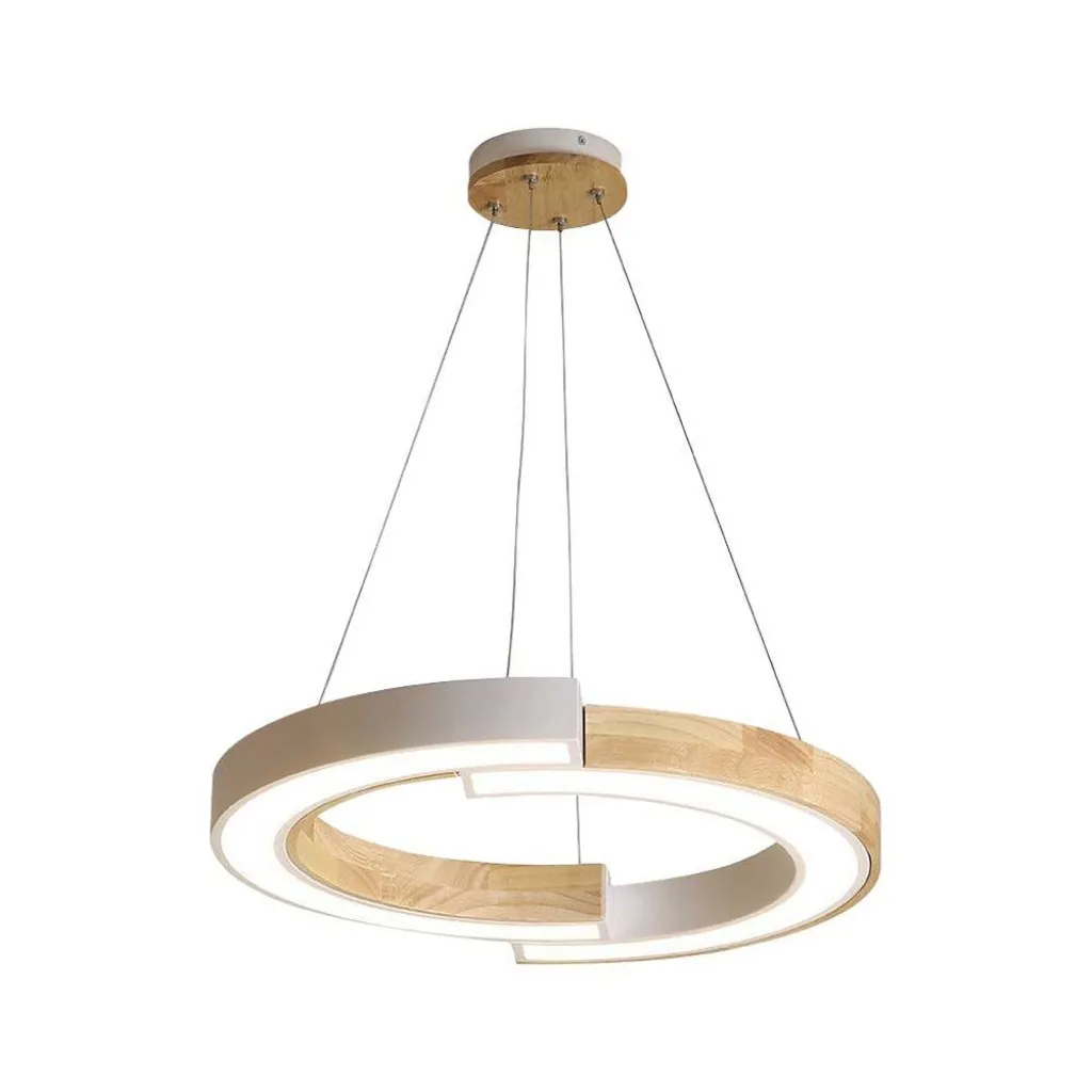V-TAC Lampadario LED a Sospensione con 2 Mezzaluna 32W in Legno Colore Bianco 43*37*112cm 4000K - immagine 1