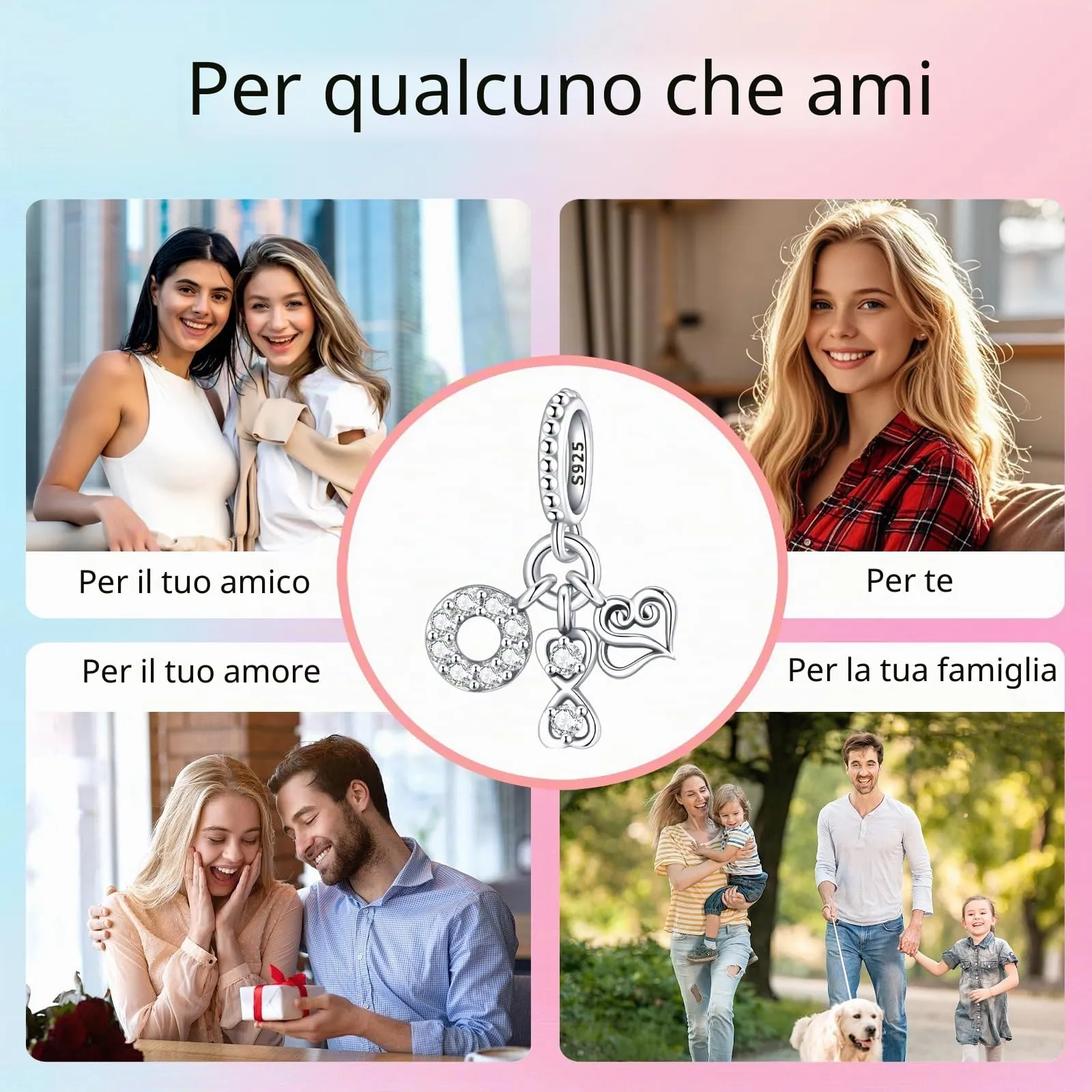 XWN Ciondolo Argento Sterling 925 con Cubic Zirconia Pendenti per Pandora Braccialetti, Compatibile con Braccialetti e Collane europei, perfetto Regali per Moglie e Ragazze - immagine 9