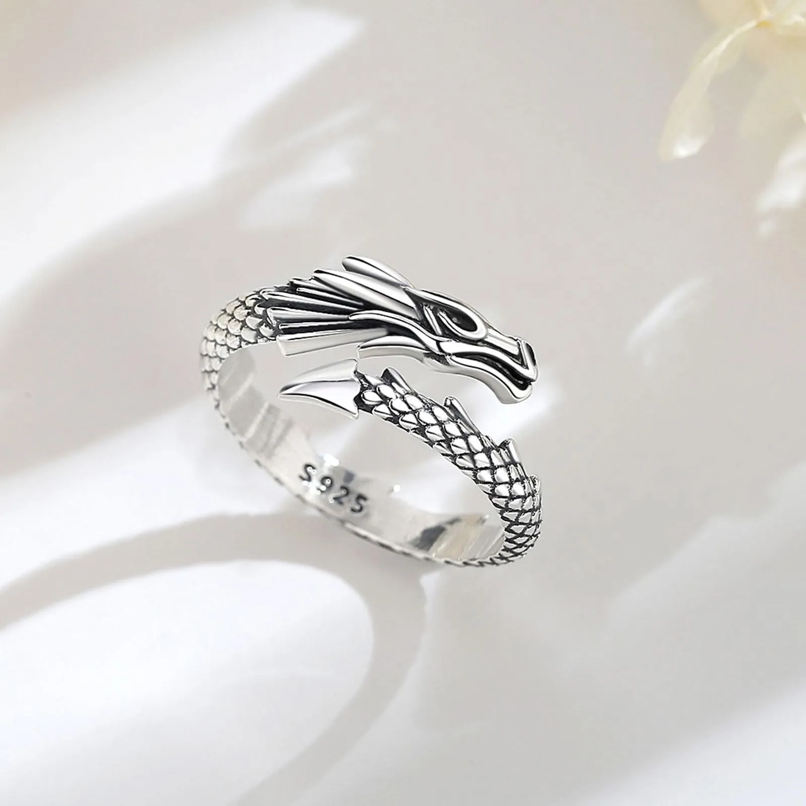 AEONSLOVE Anello Drago Argento 925 Donna Anello Uomo Regolabile Vichingo Anelli Drago Aperti Argento 925 Anelli Regolabili Aperto - immagine 2