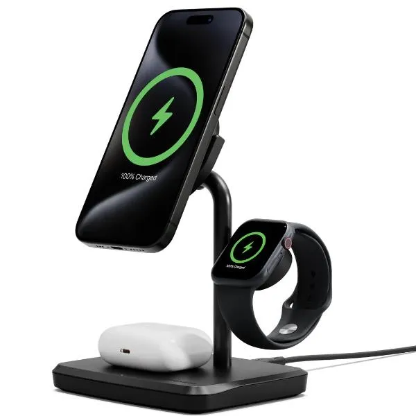 Cygnett Chargebase Base Di Ricarica 3 In 1 Qi2 Per Iphone 16 E Precedenti Apple Watch Airpods Nero CY5100BUNCP - immagine 1