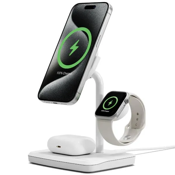 Cygnett Chargebase Base Di Ricarica 3 In 1 Qi2 Per Iphone 16 E Precedenti Apple Watch Airpods Bianco CY5101BUNCP - immagine 1