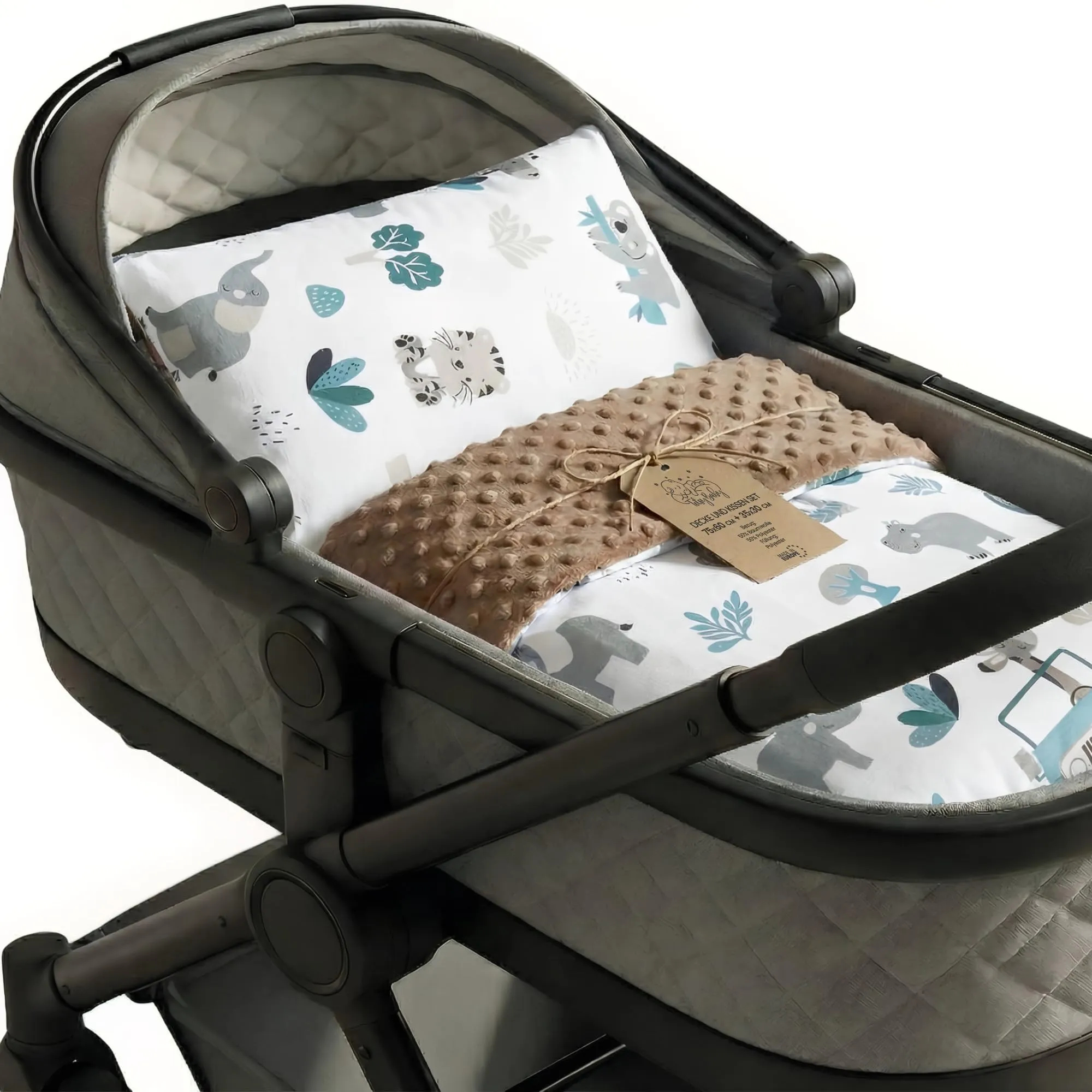 Totsy Baby Copertina per carrozzina per bambino invernale con tessuto felpato 75x60 cm + cuscino 35x30 cm - Coperta per bambini, copertina da coccole per passeggino neonati all'aperto, Africa - immagine 1