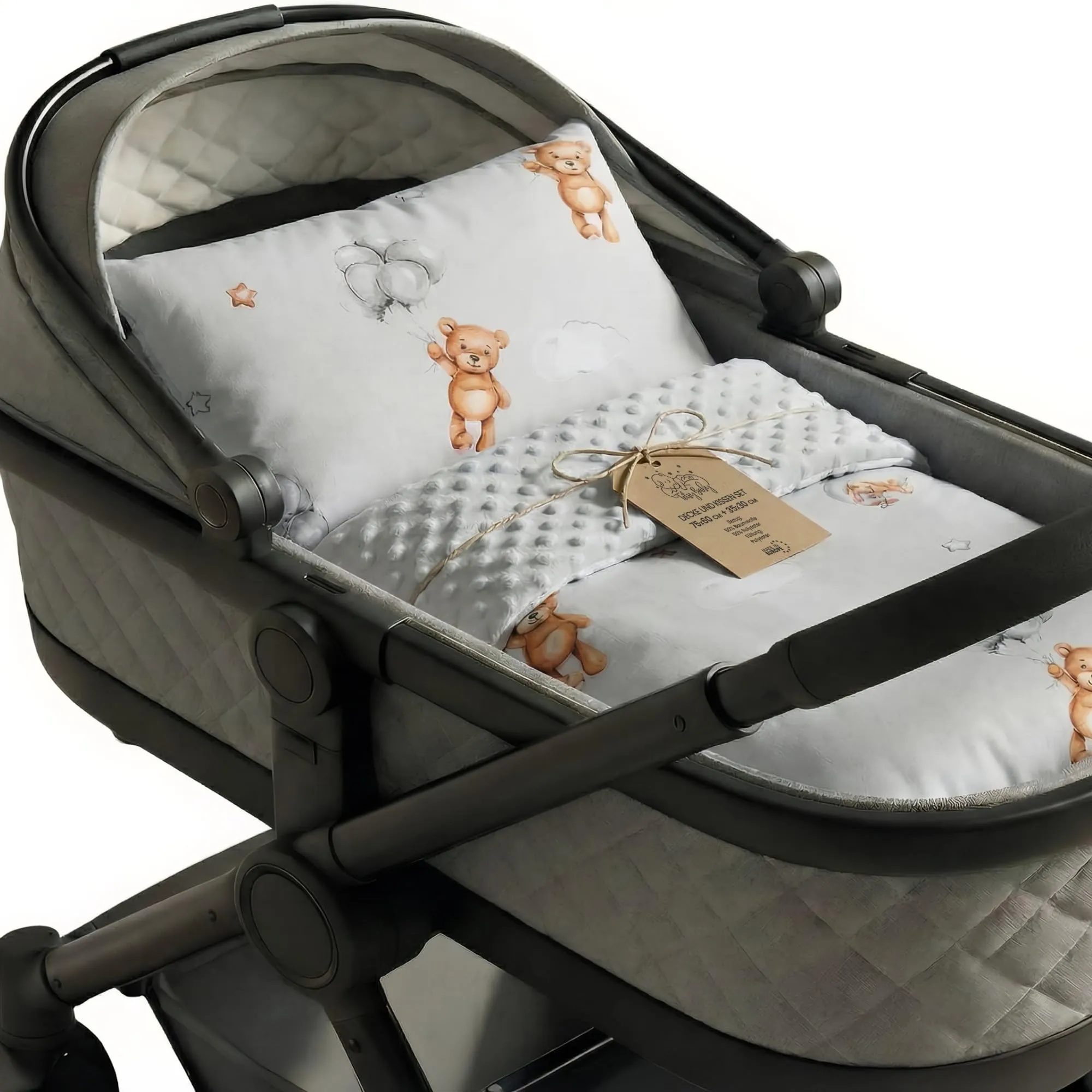 Totsy Baby Copertina per carrozzina per bambino invernale con tessuto felpato 75x60 cm + cuscino 35x30 cm - Coperta per bambini, copertina da coccole per passeggino neonati all'aperto, Orsacchiotti - immagine 1