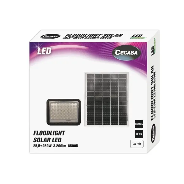 Faretto LED solare Cegasa Floodlight 3200lm 6500K - Pannello solare integrato 5V-25W - Autonomia fino a 12h - Resistenza IP65 - immagine 1