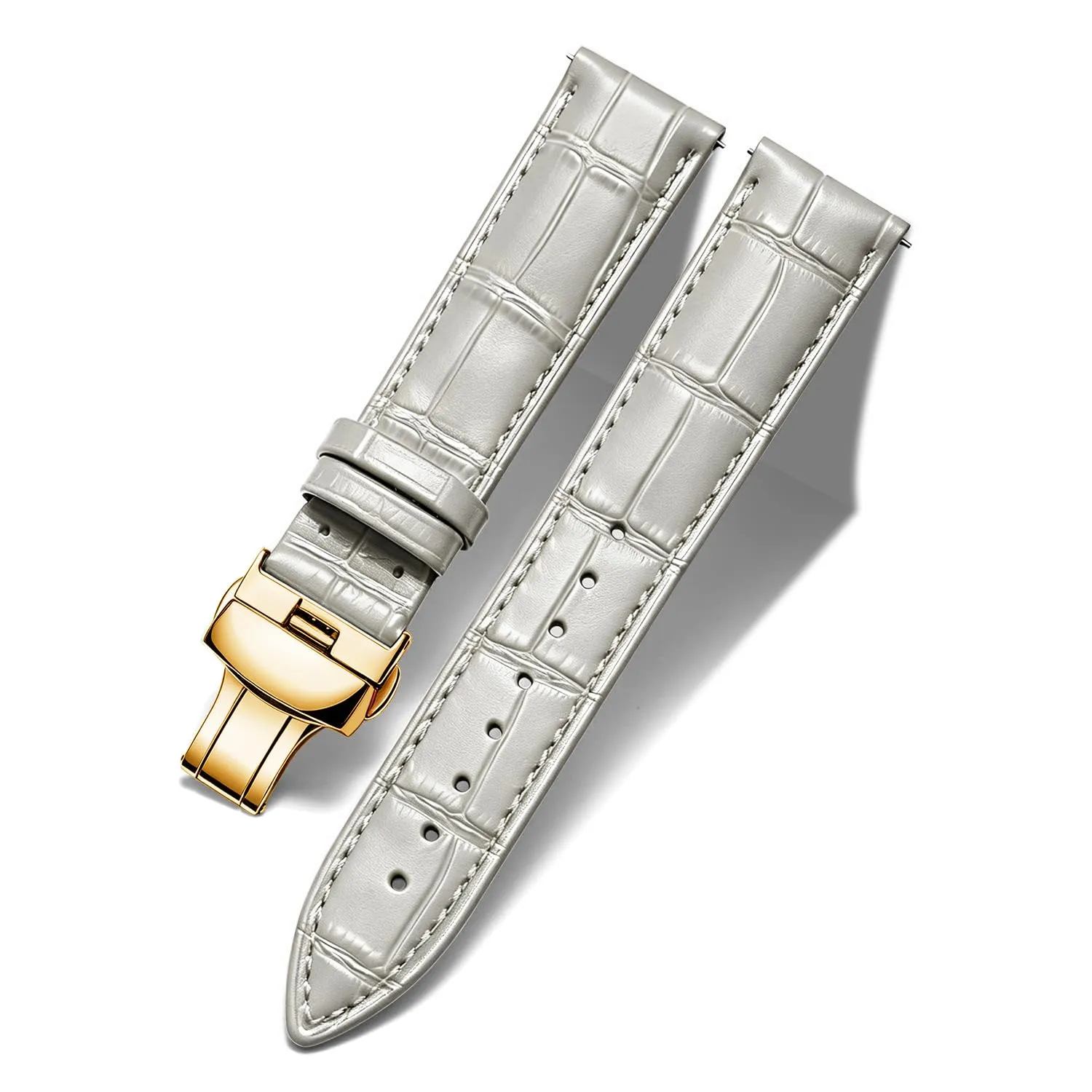 BINLUN Cinturino per Orologio in Pelle Ricambio Cinturini per Unisex con Fibbia Azionamento Farfalla Argento/Oro/Oro Rosa 12mm-24mm 10 Colori(Grigio-Fibbia In Oro, 13mm) - immagine 1