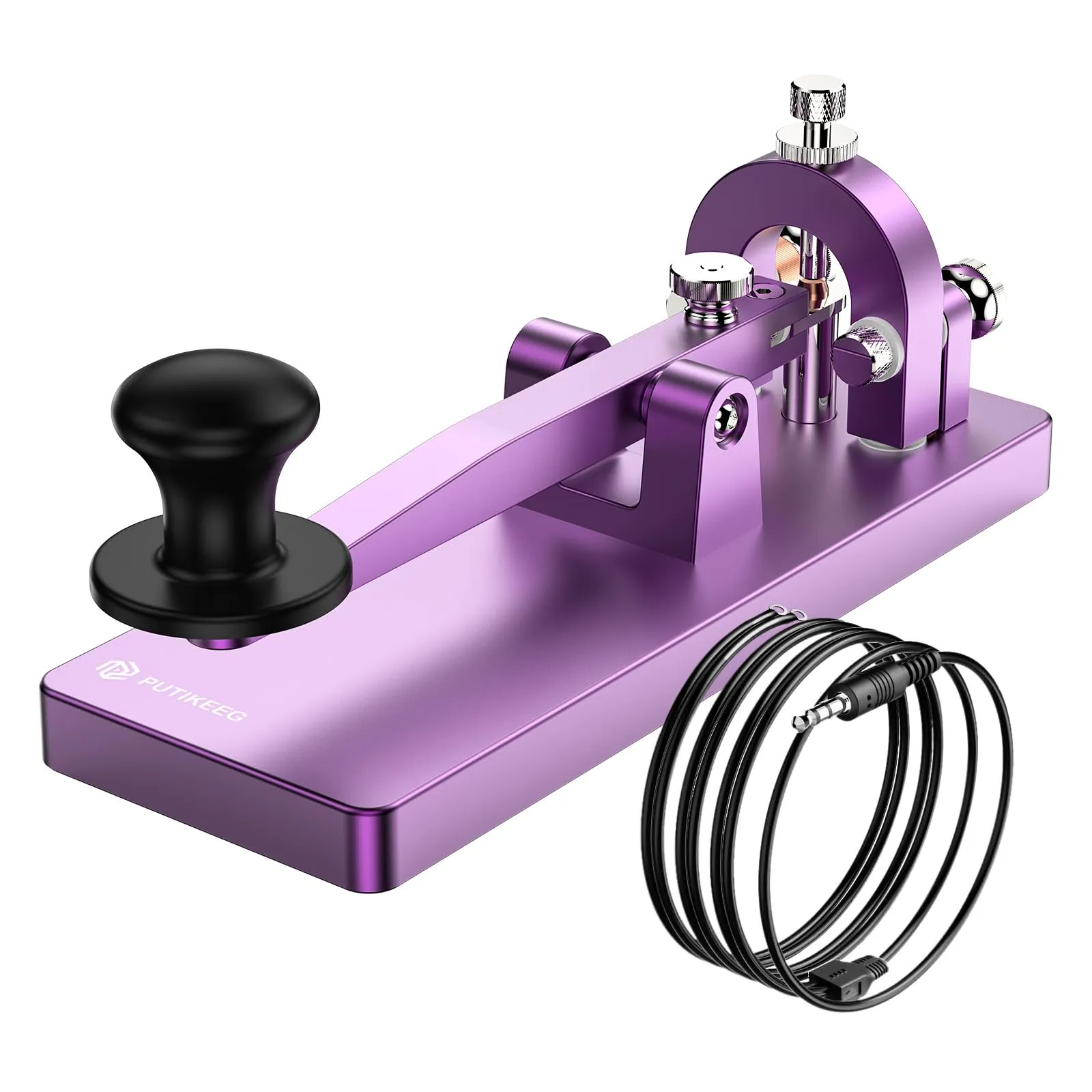 CW Telegraph Key – Chiave classica in acciaio inox con codice Morse, onde corte, radio a onde corte, oscillatore Telegram per esercitazioni (viola) - immagine 1