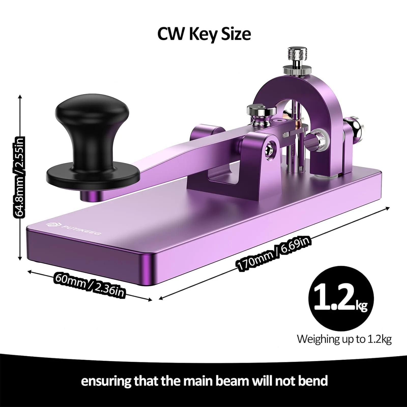 CW Telegraph Key – Chiave classica in acciaio inox con codice Morse, onde corte, radio a onde corte, oscillatore Telegram per esercitazioni (viola) - immagine 2