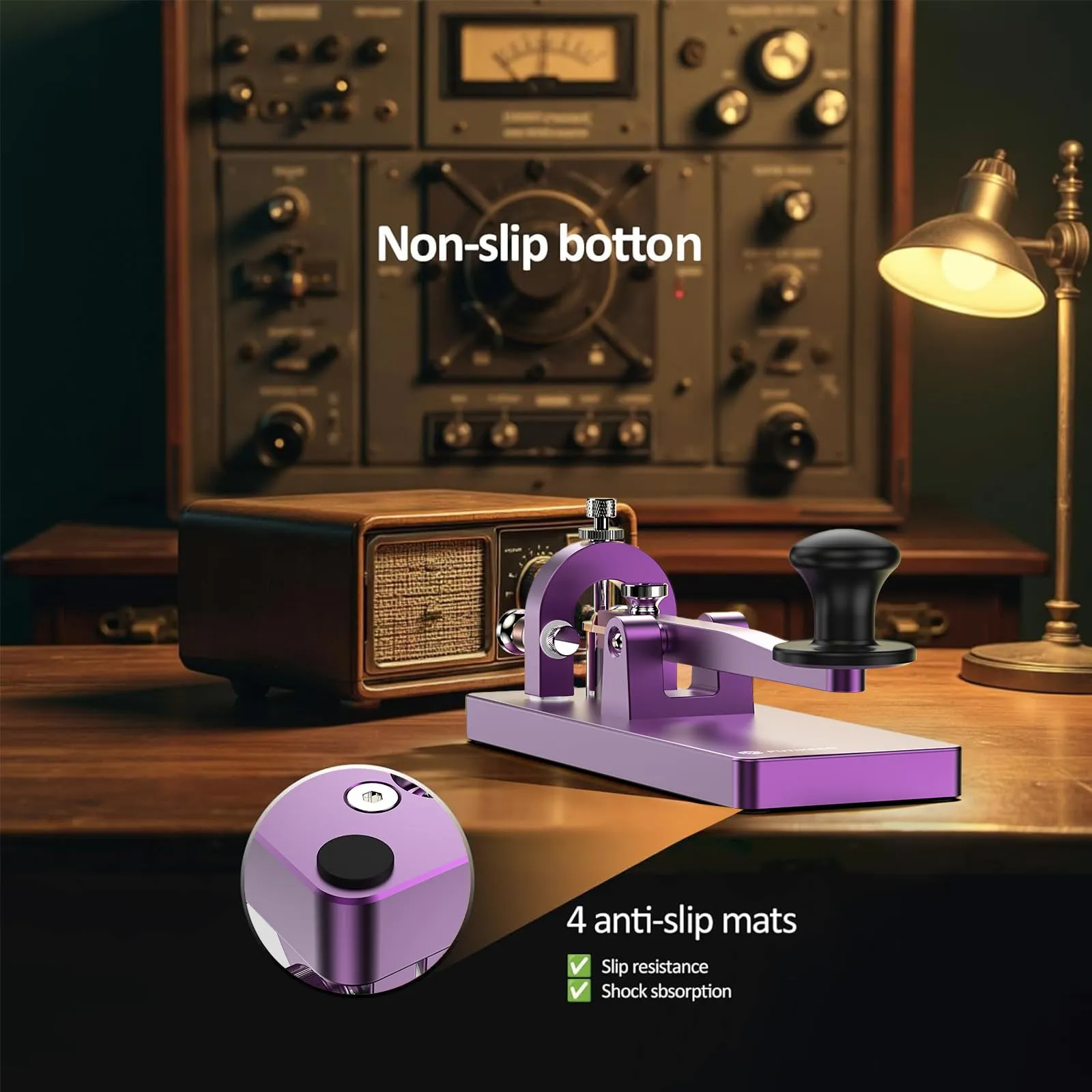 CW Telegraph Key – Chiave classica in acciaio inox con codice Morse, onde corte, radio a onde corte, oscillatore Telegram per esercitazioni (viola) - immagine 4