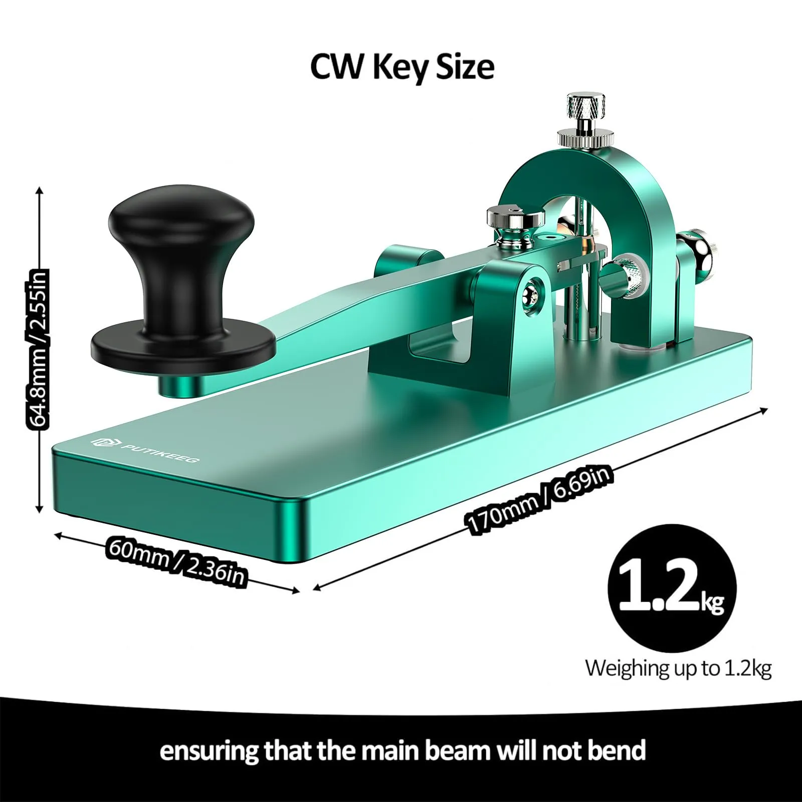 Putikeeg CW Telegraph Key – Chiave classica in acciaio inox con codice Morse, onde corte, radio a onde corte, oscillatore Telegram per esercitazioni (verde) - immagine 2