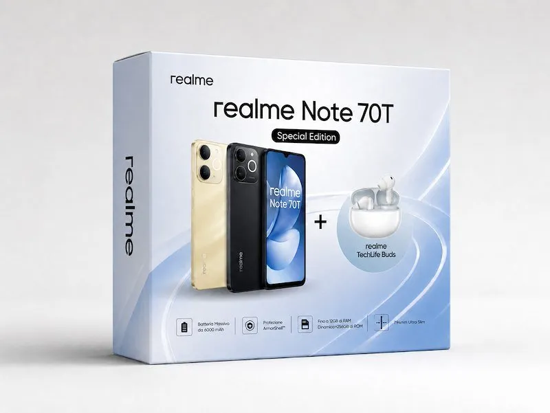 Realme Smartphone Note 70t 4/128 GB Black + TechLife Buds - immagine 1