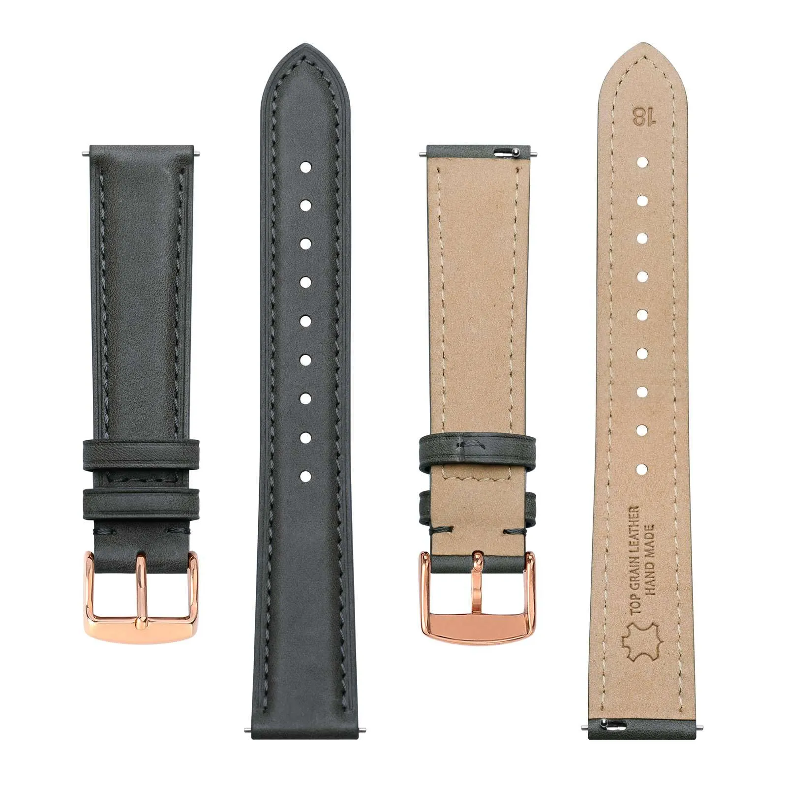 BISONSTRAP Eleganti Cinturino per Orologi in Pelle, Sgancio Rapido, Cinturino da Donna e da Uomo, 15mm,Grigio Scuro (Fibbia Oro Rosa) - immagine 3