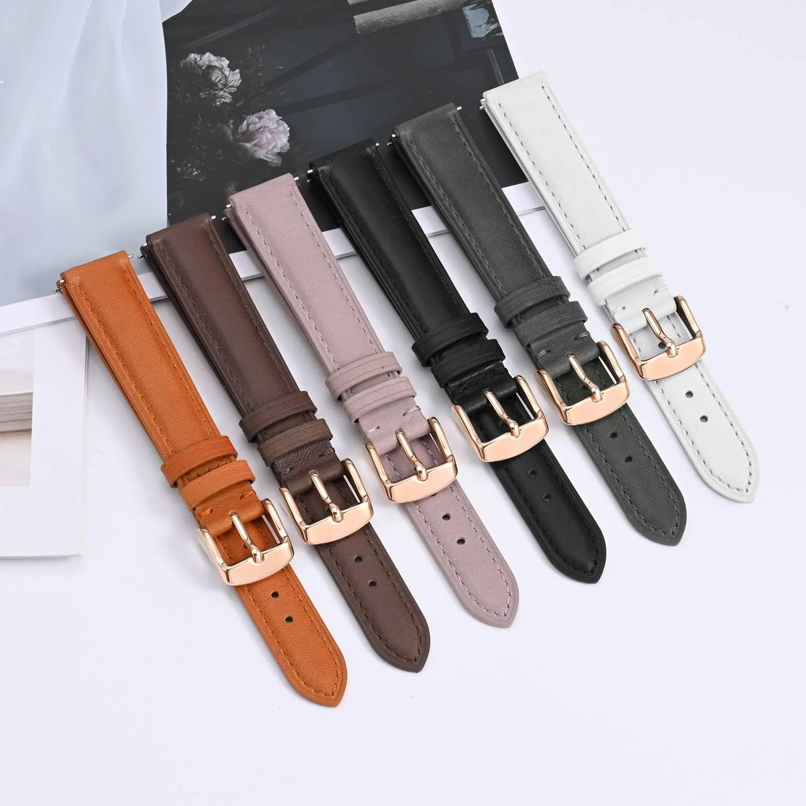 BISONSTRAP Eleganti Cinturino per Orologi in Pelle, Sgancio Rapido, Cinturino da Donna e da Uomo, 15mm,Grigio Scuro (Fibbia Oro Rosa) - immagine 7