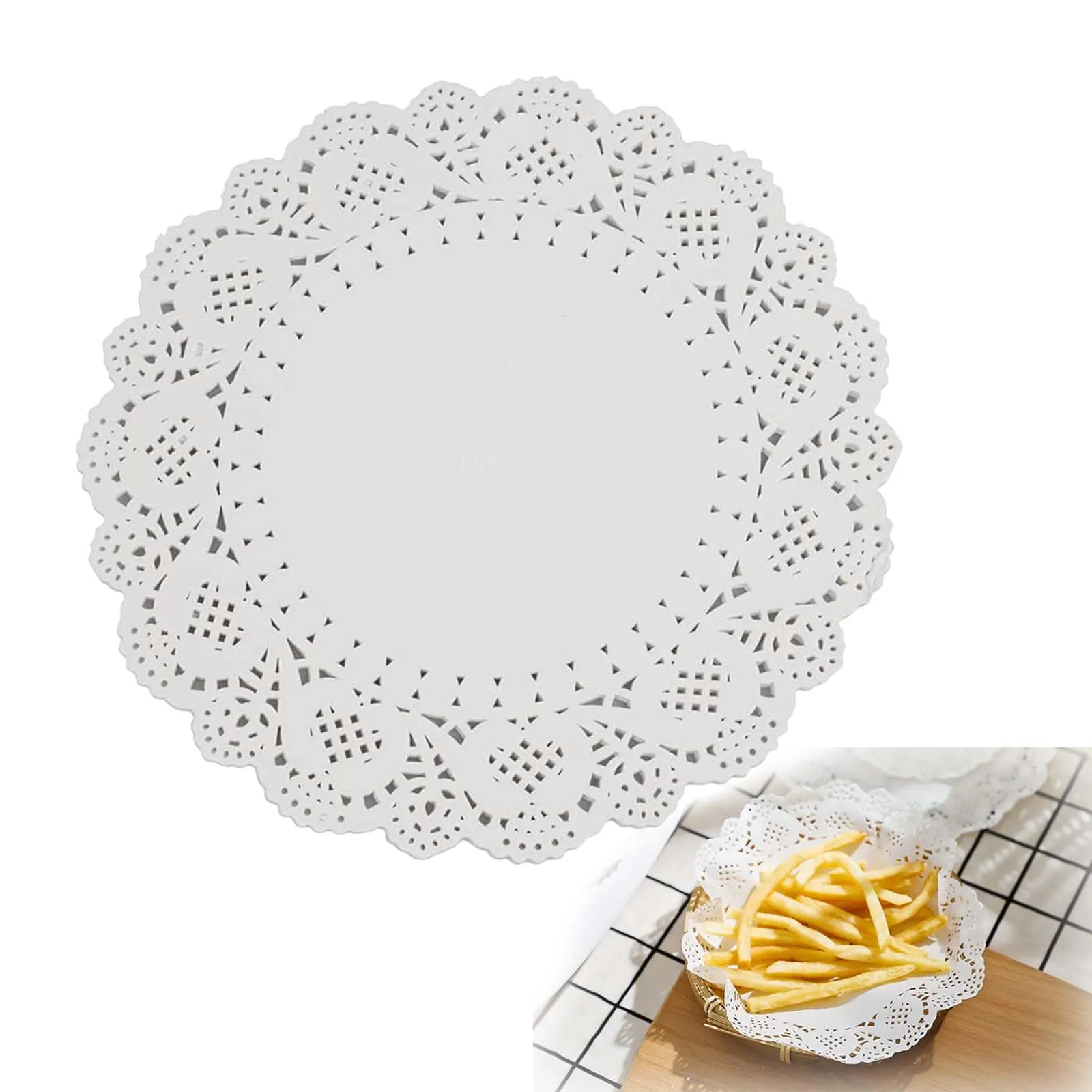 Centrini di carta in pizzo, diametro 19 cm, 100 pezzi, carta assorbente per cibo, design elegante, materiale ecologico,Centro di carta per torte, dolci, torte, biscotti, cibi fritti - immagine 1