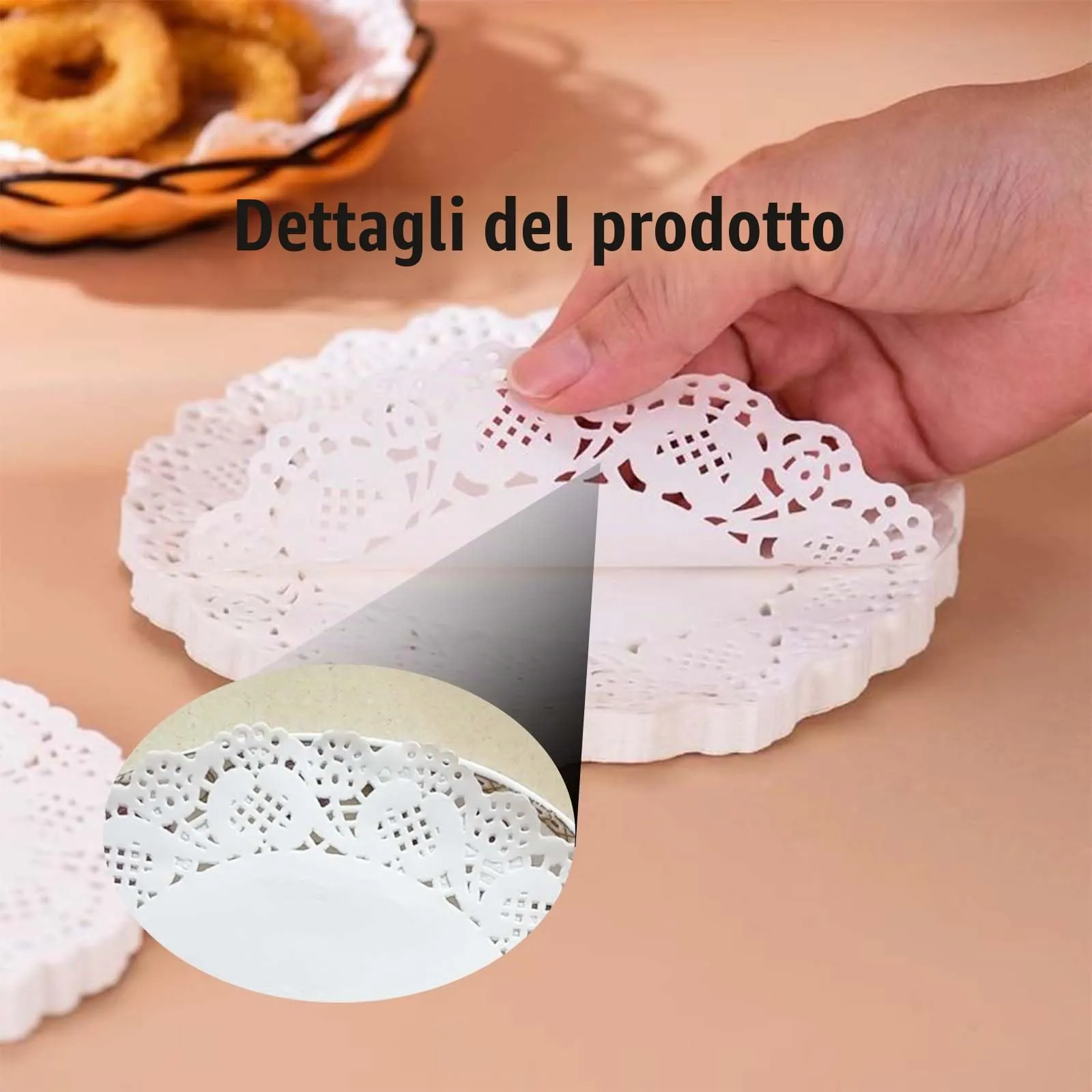Centrini di carta in pizzo, diametro 19 cm, 100 pezzi, carta assorbente per cibo, design elegante, materiale ecologico,Centro di carta per torte, dolci, torte, biscotti, cibi fritti - immagine 3