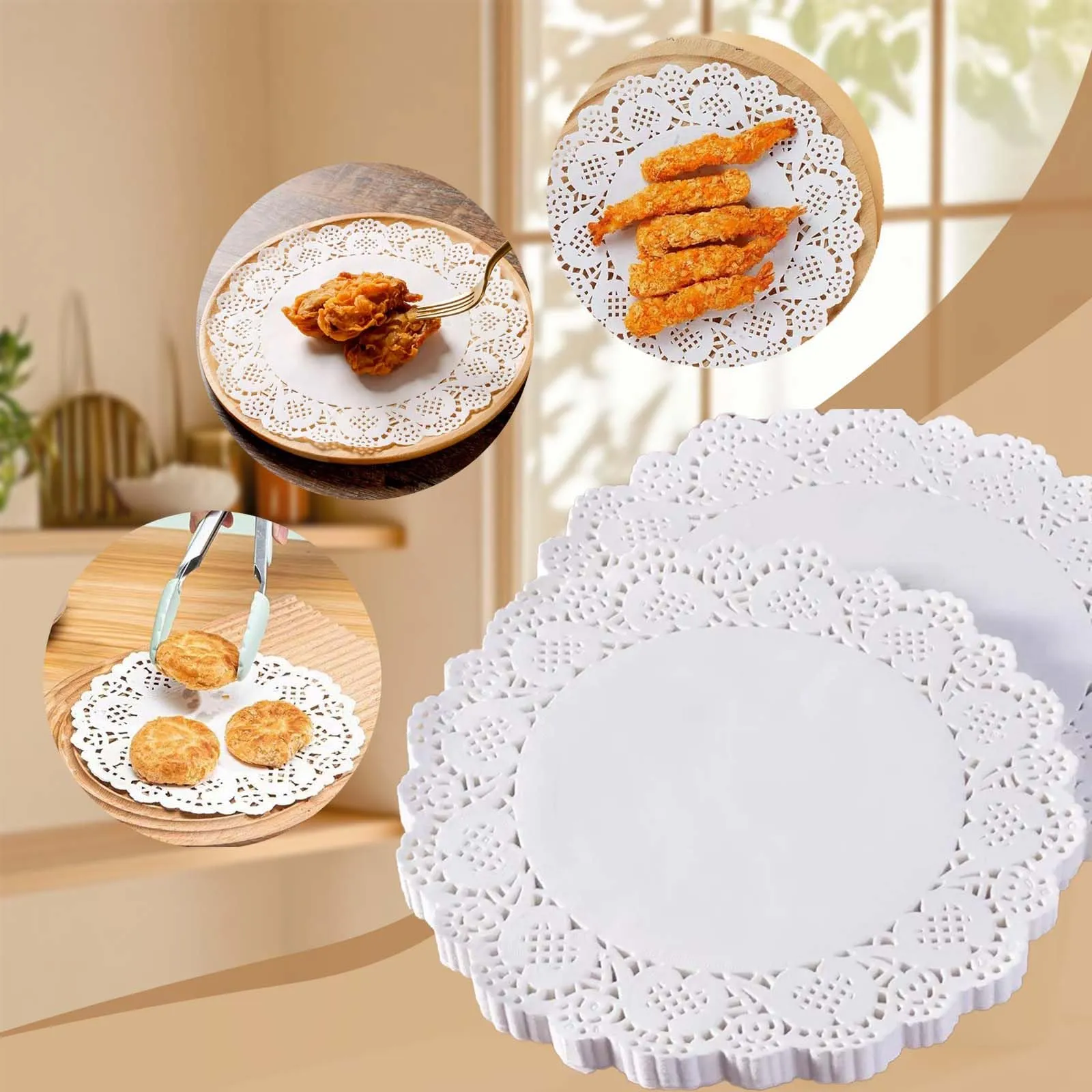 Centrini di carta in pizzo, diametro 19 cm, 100 pezzi, carta assorbente per cibo, design elegante, materiale ecologico,Centro di carta per torte, dolci, torte, biscotti, cibi fritti - immagine 5