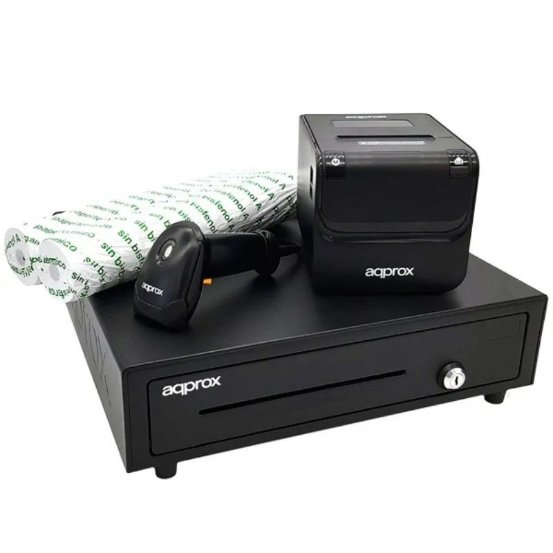 Confezione POS Cassetto contanti + Stampante termica + Lettore di codici + Rotoli - immagine 1