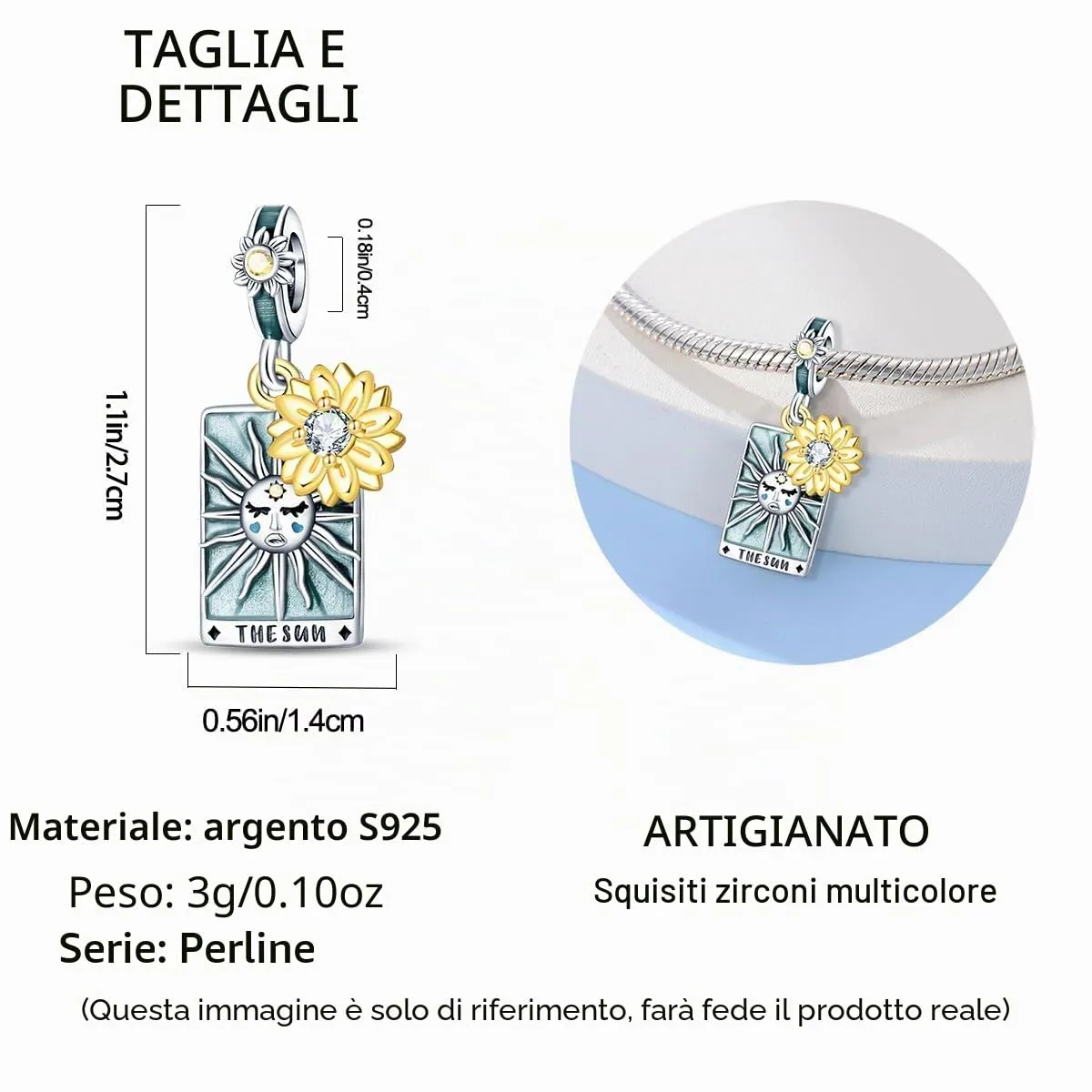 QIKAOLA Ciondolo Bead Charm Perline in argento sterling S925 per bracciali e collane europee per donne - immagine 3