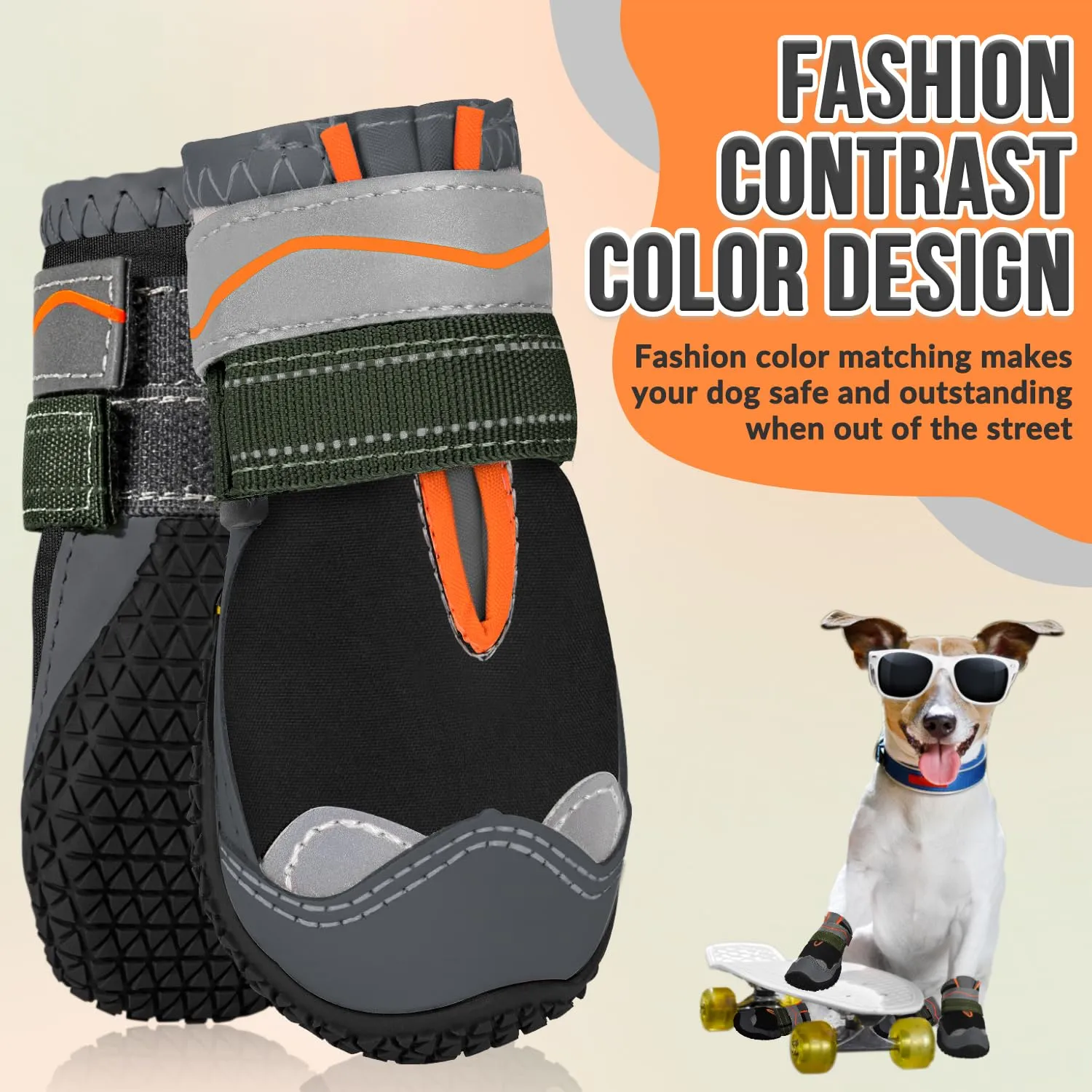 SlowTon Scarpe Protezione Zampe per Cani, Impermeabili Con Suola Antiscivolo, Chiusura Regolabile in Nastro magico Riflettente, Stivali Invernali per Piccola, Media e Grande Taglia - immagine 3