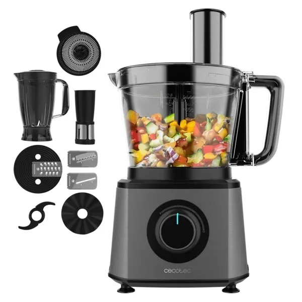 Robot da cucina Cecotec FoodProcessor Paprika 2000 - 2000W - Ciotola da 35L - Brocca da 18L - Filtro - Spremiagrumi - Dischi e lame assortiti - Velocità variabile - Grigio e nero - immagine 1