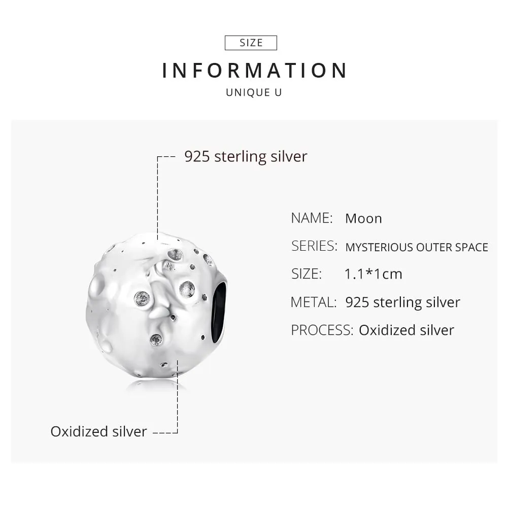Moon Charm 925 Sterling Silver Charm Fits Most Bracelets and Necklaces - immagine 4