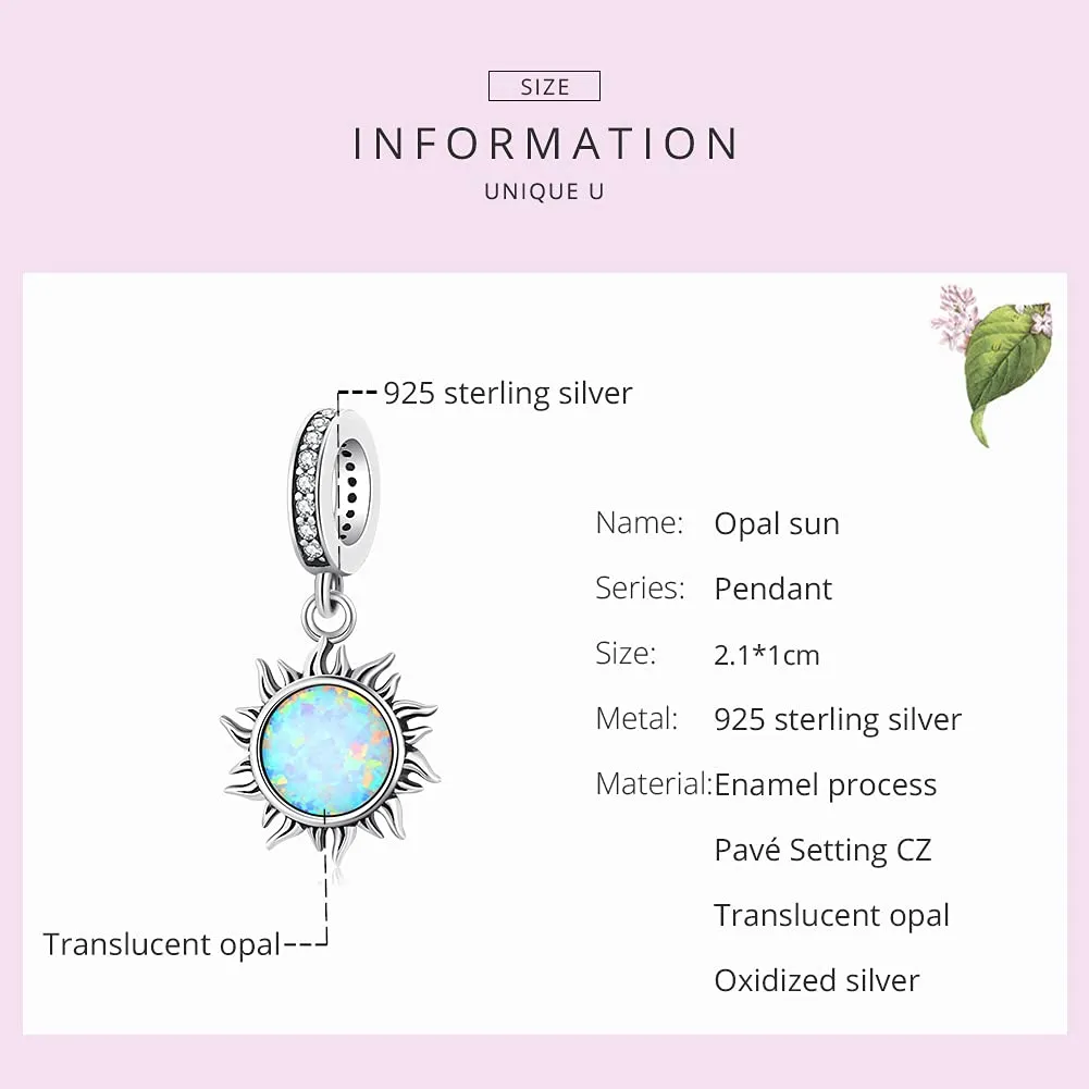 Opal Sun Charm 925 Sterling Silver Charm Fits Most Bracelets and Necklaces - immagine 2