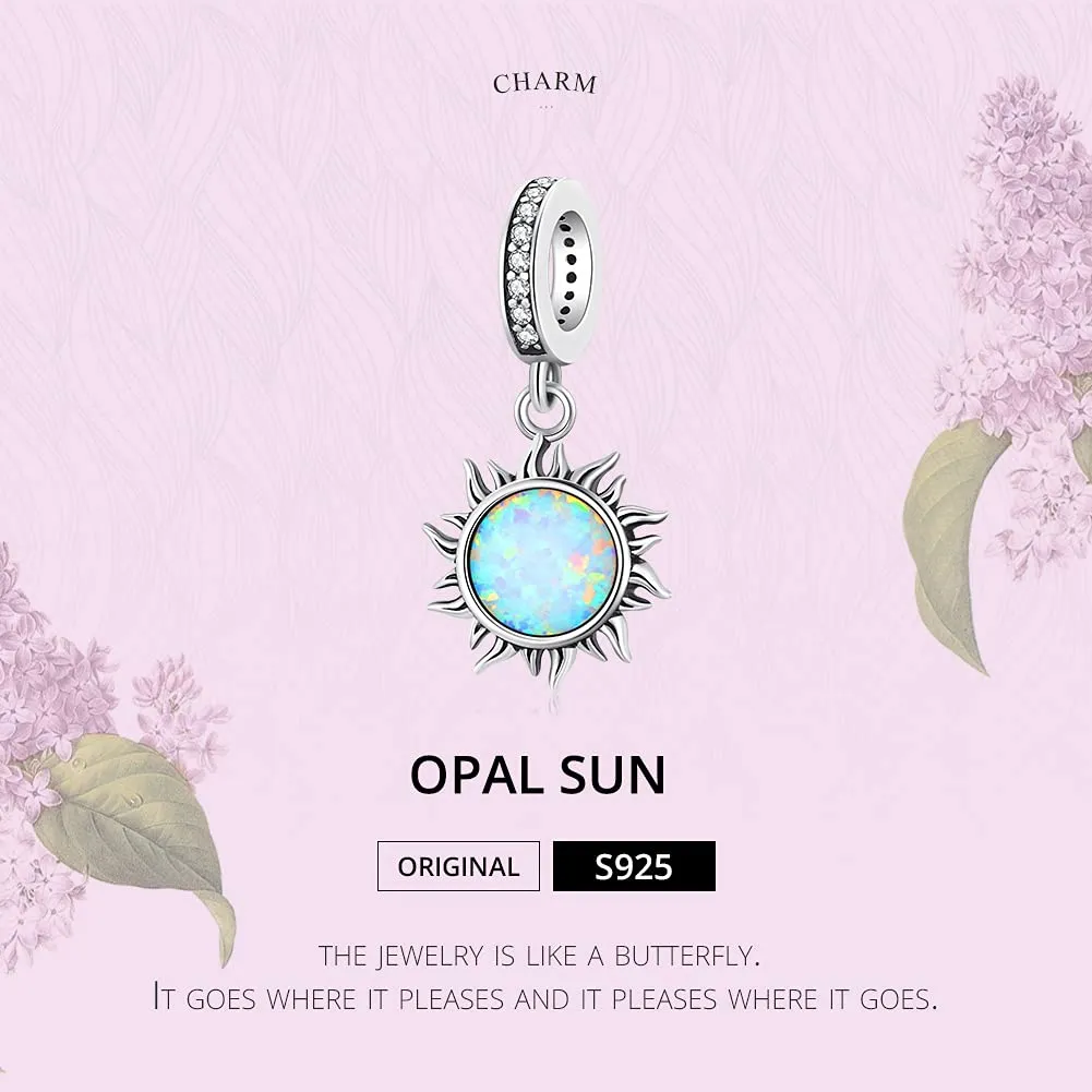 Opal Sun Charm 925 Sterling Silver Charm Fits Most Bracelets and Necklaces - immagine 5