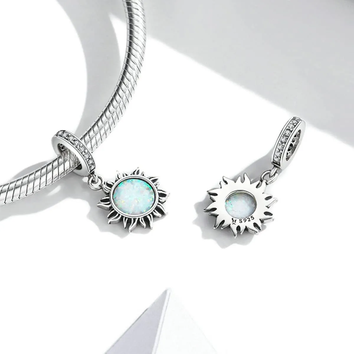 Opal Sun Charm 925 Sterling Silver Charm Fits Most Bracelets and Necklaces - immagine 7