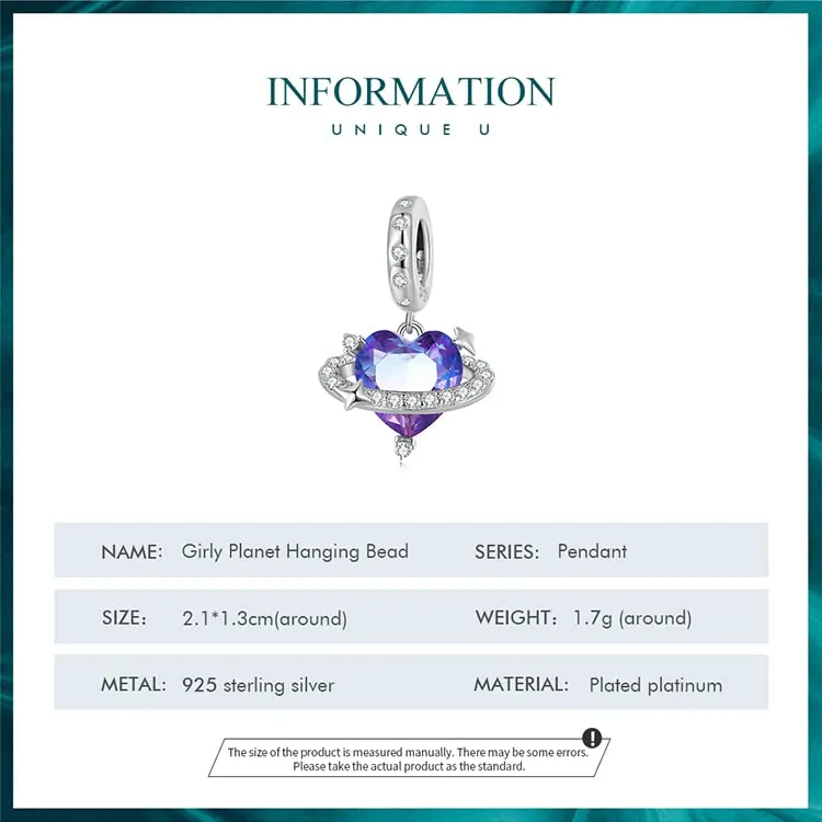Ciondolo pendente Girly Planet in argento sterling 925 adatto per collana - immagine 4