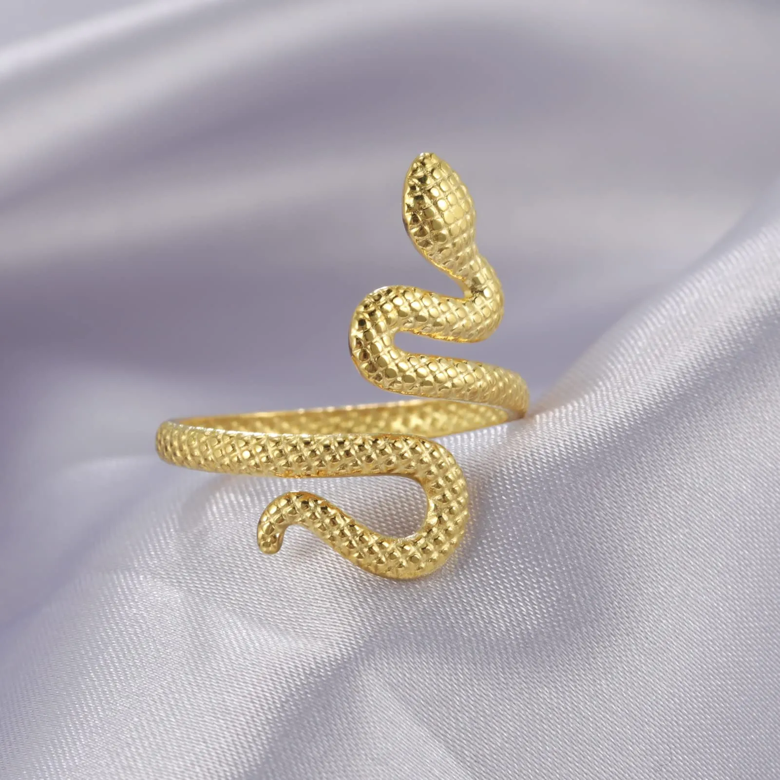 TEAMER serpente anello in acciaio inox regolabile dito Wrap Snake impilare Punk serpente animale gioielli per le donne(Stile 2 - Oro, Regolabile) - immagine 5