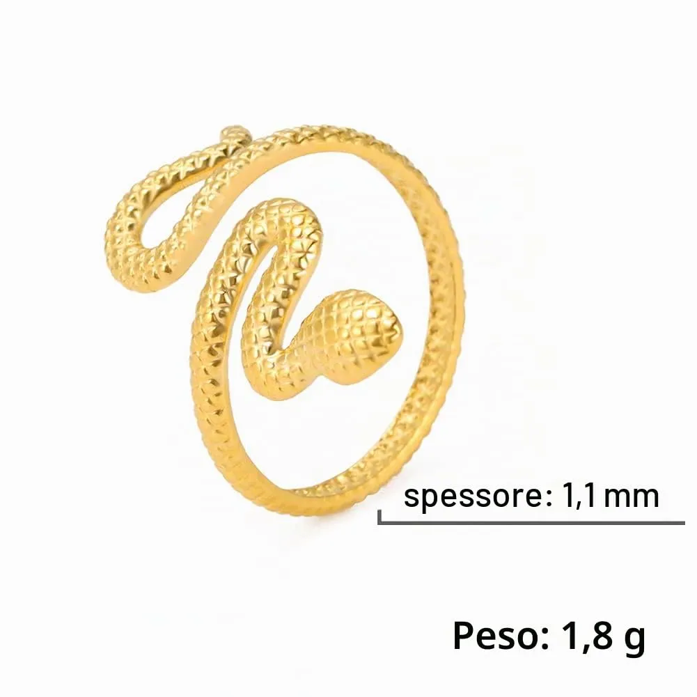 TEAMER serpente anello in acciaio inox regolabile dito Wrap Snake impilare Punk serpente animale gioielli per le donne(Stile 2 - Oro, Regolabile) - immagine 6