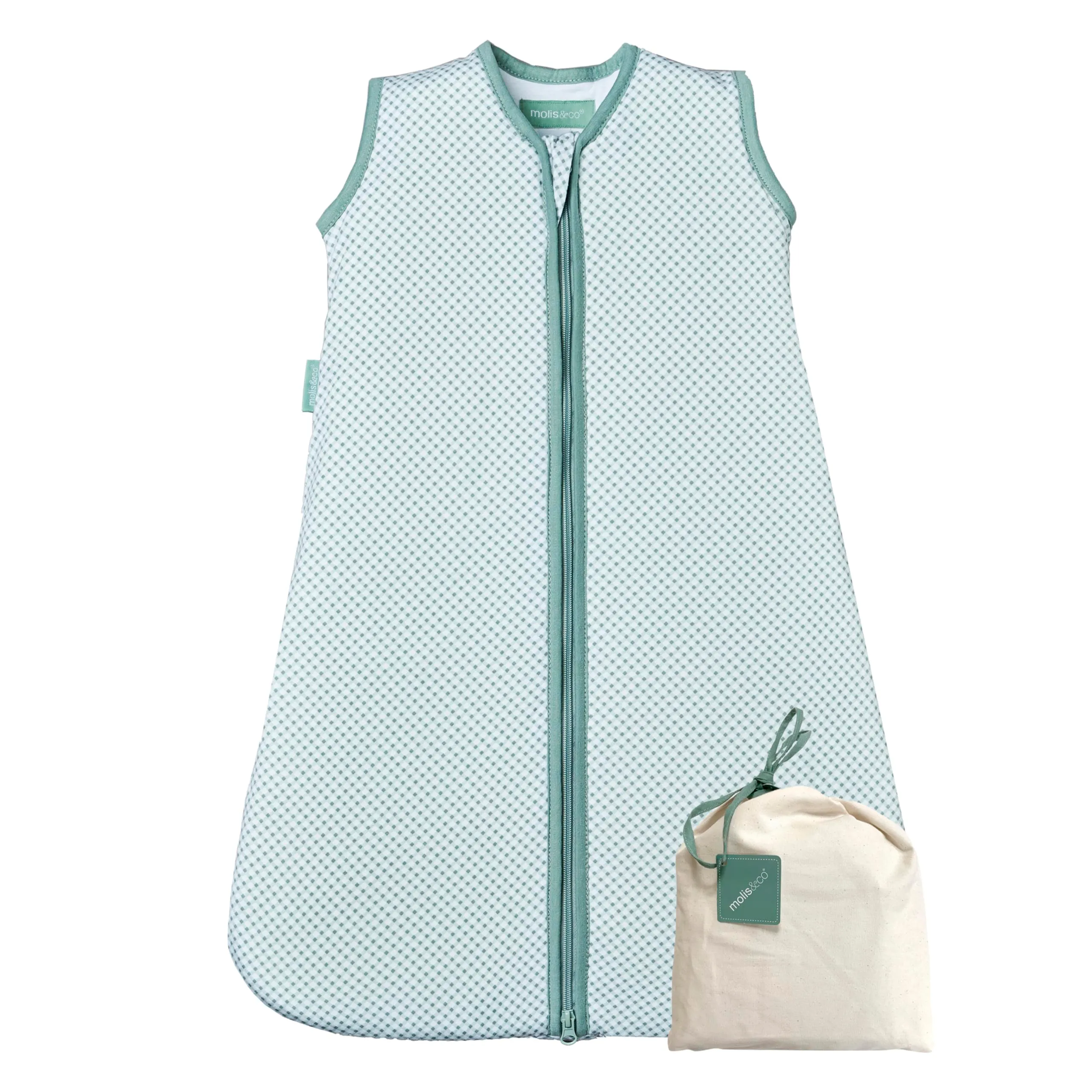 molis&co - Sacco Nanna 1 TOG - Sacco nanna primaverile e autunno - Sacco Nanna per Neonato da 0 mesi - 100% Cotone (Certificato Oeko-Tex) - Leggermente Imbotito, Senza Maniche - Vichy Green - immagine 1