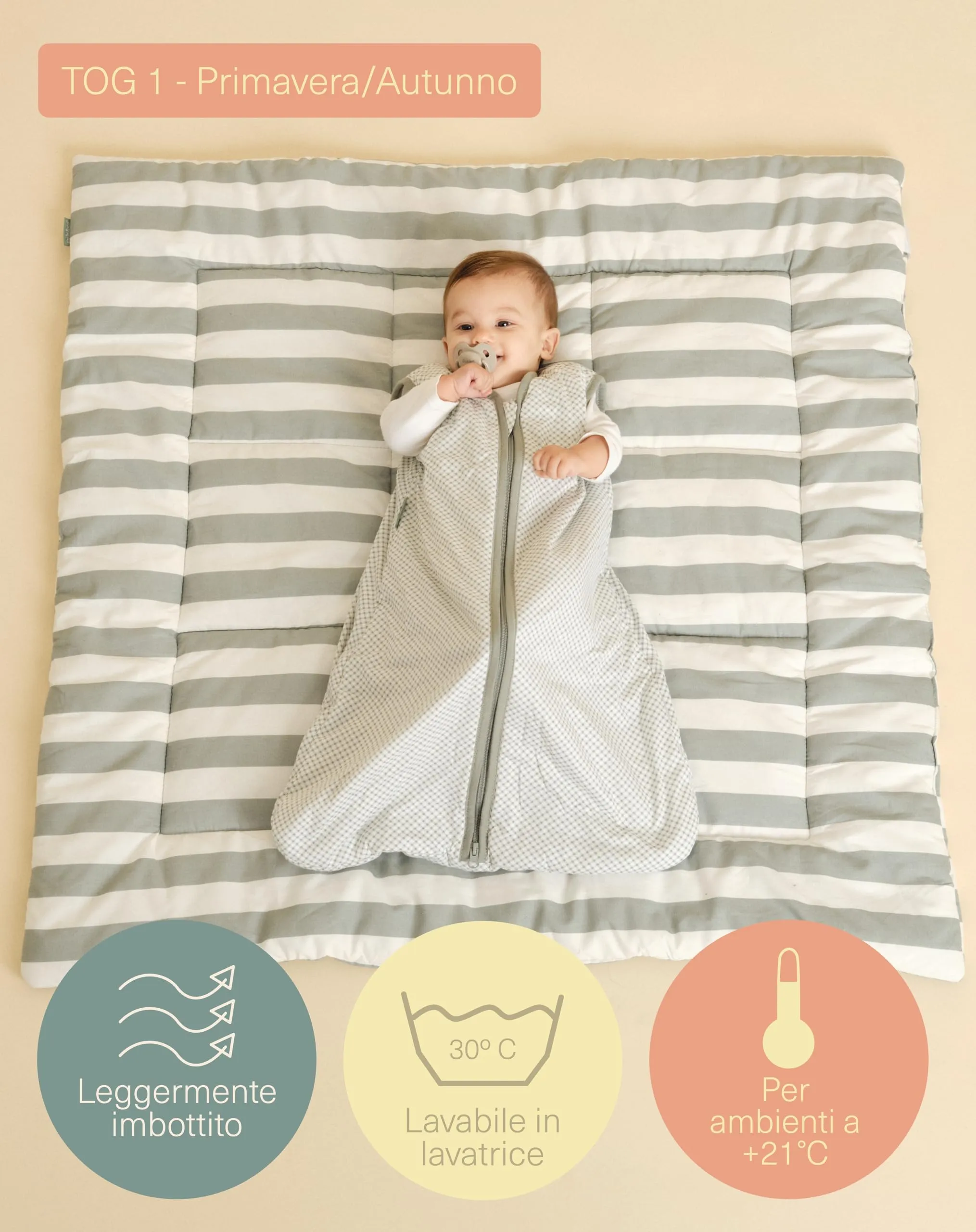 molis&co - Sacco Nanna 1 TOG - Sacco nanna primaverile e autunno - Sacco Nanna per Neonato da 0 mesi - 100% Cotone (Certificato Oeko-Tex) - Leggermente Imbotito, Senza Maniche - Vichy Green - immagine 4
