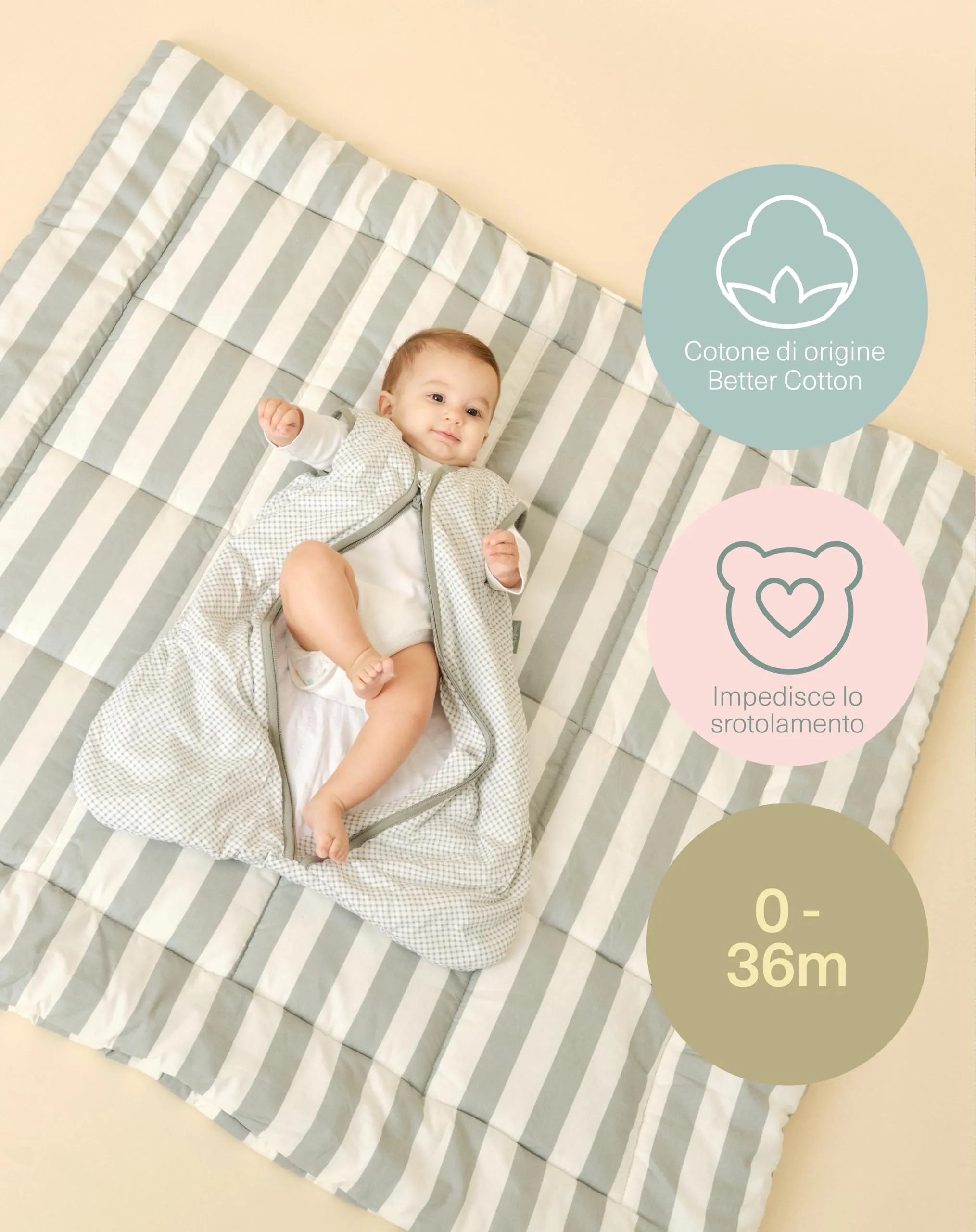 molis&co - Sacco Nanna 1 TOG - Sacco nanna primaverile e autunno - Sacco Nanna per Neonato da 0 mesi - 100% Cotone (Certificato Oeko-Tex) - Leggermente Imbotito, Senza Maniche - Vichy Green - immagine 5