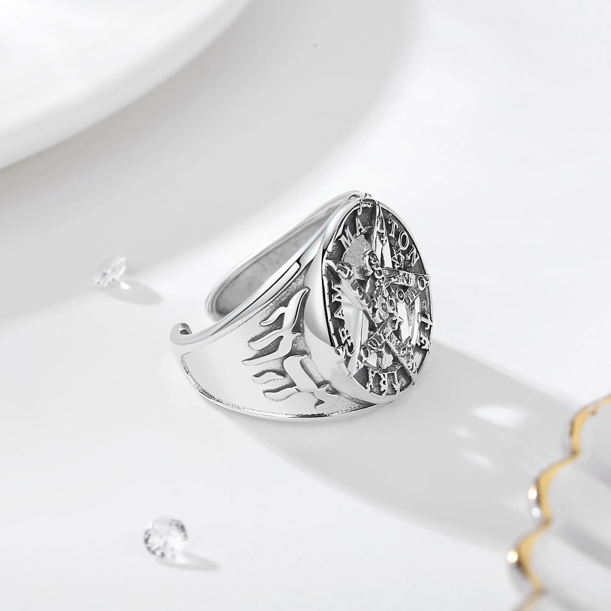 AEONSLOVE Anello Tetragrammaton Regolabile Argento 925 per Uomo Donna, Anello Aperto Pentacolo Wicca, Amuleti e Talismani Protezione - immagine 3