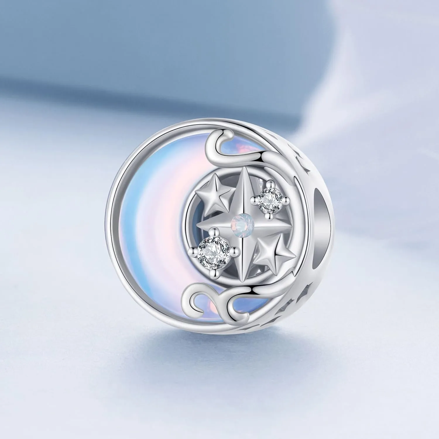 Ciondolo Moon Starburst Charm in argento sterling 925 adatto per collana - immagine 5