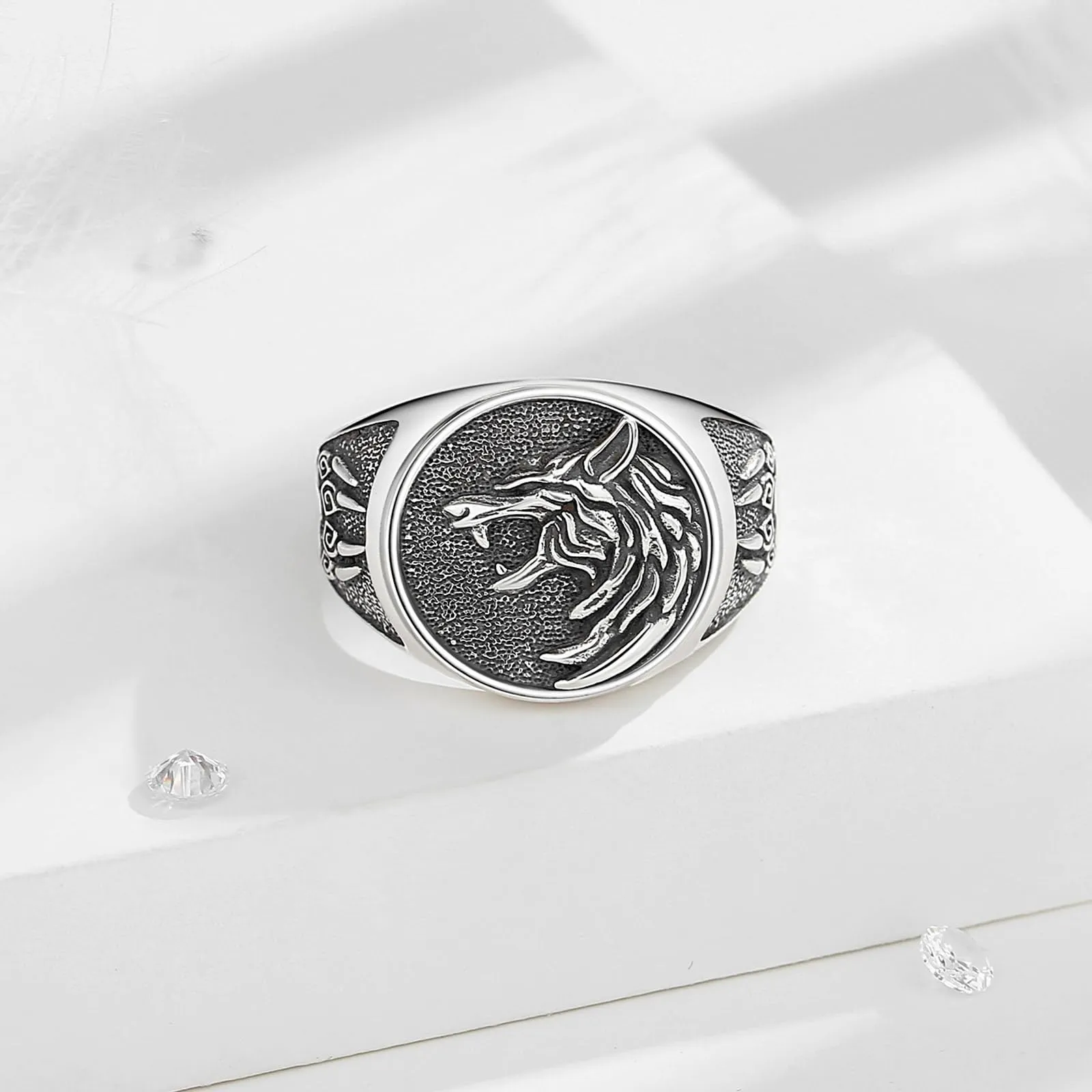 AEONSLOVE Anello Lupo Vichingo Argento 925 Uomo Anello Regolabile Aperti Donna Anelli Lupo Vichinga Anelli Pollice Uomo - immagine 2