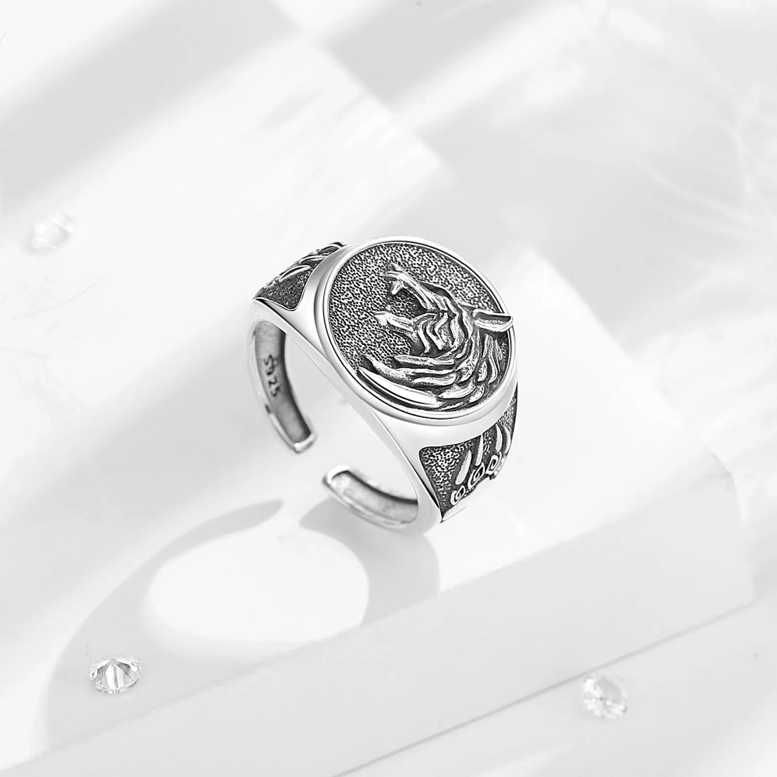 AEONSLOVE Anello Lupo Vichingo Argento 925 Uomo Anello Regolabile Aperti Donna Anelli Lupo Vichinga Anelli Pollice Uomo - immagine 3