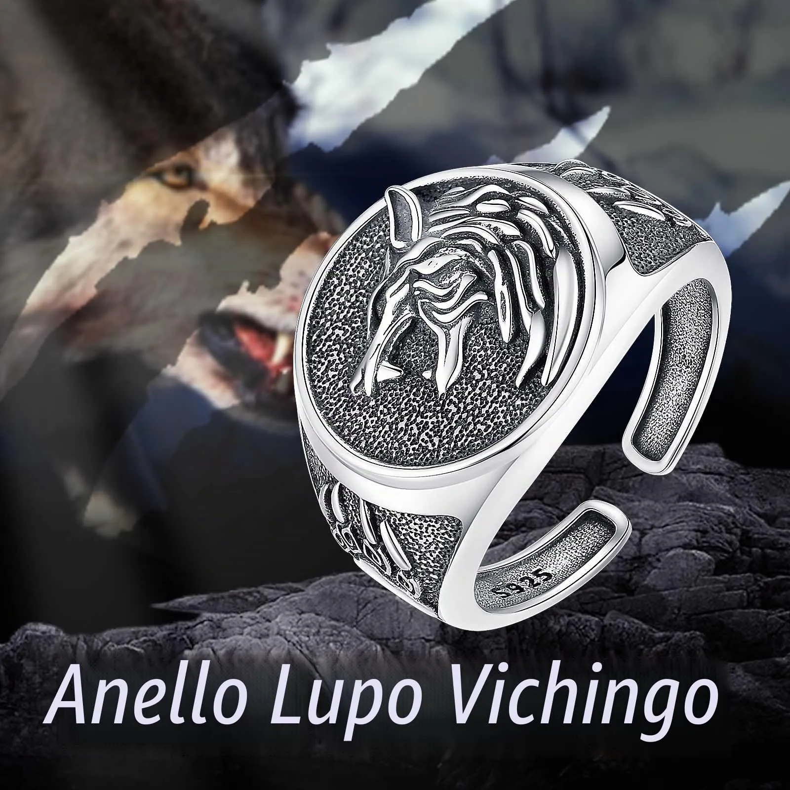 AEONSLOVE Anello Lupo Vichingo Argento 925 Uomo Anello Regolabile Aperti Donna Anelli Lupo Vichinga Anelli Pollice Uomo - immagine 4