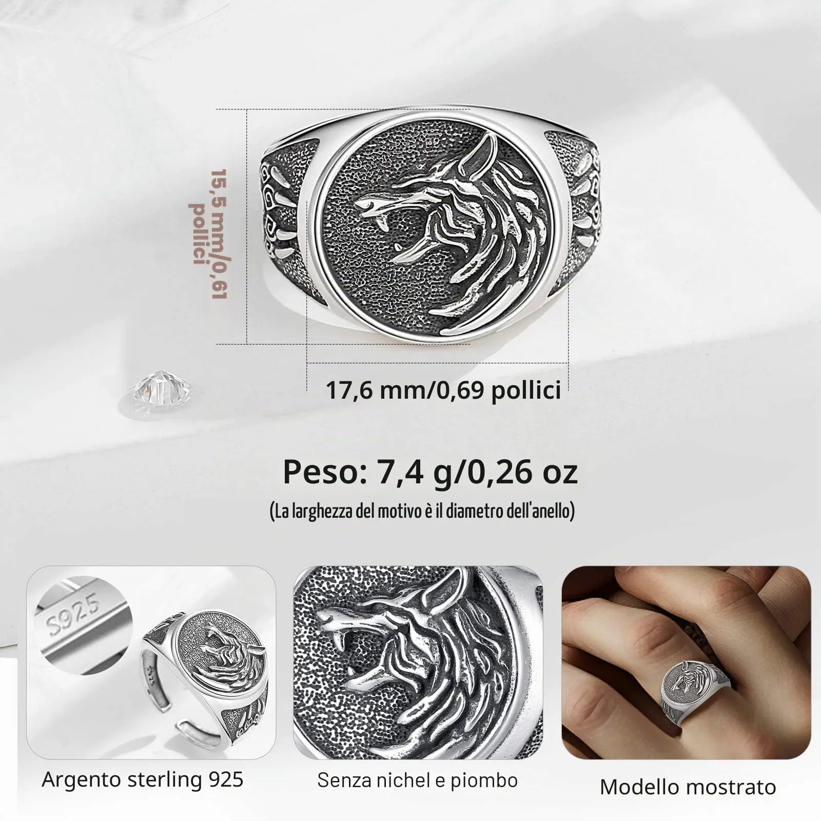 AEONSLOVE Anello Lupo Vichingo Argento 925 Uomo Anello Regolabile Aperti Donna Anelli Lupo Vichinga Anelli Pollice Uomo - immagine 7