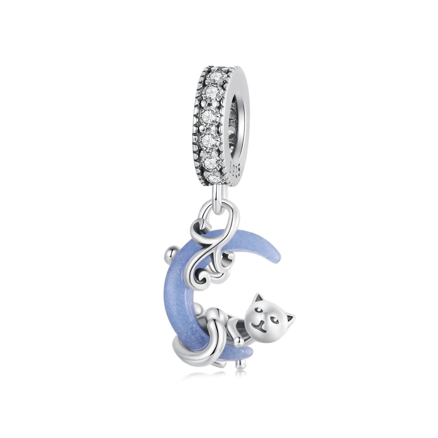 Luminoso Moon Cat Ciondolo Charm 925 Sterling Silver Charm Adatto Per Most - immagine 1
