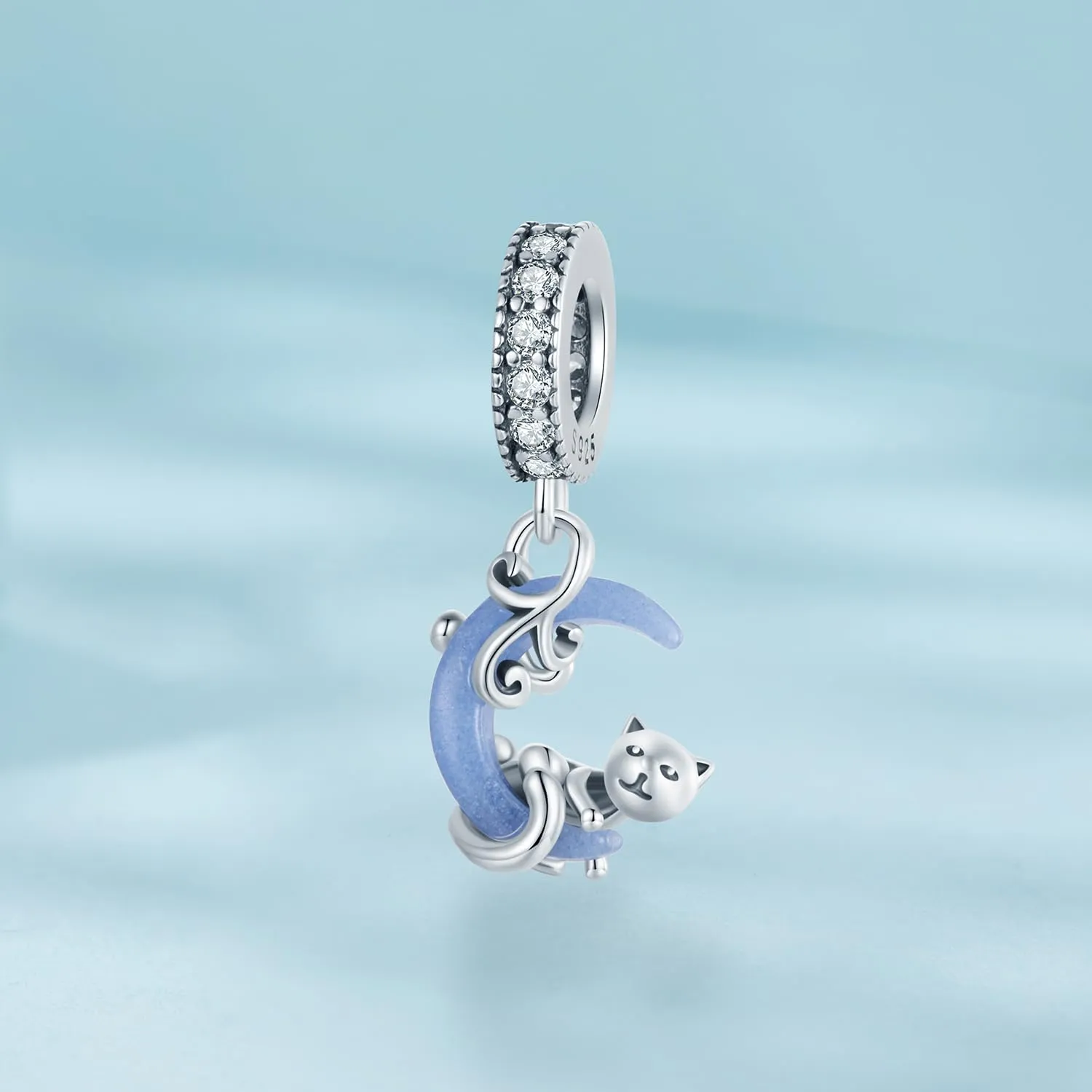 Luminoso Moon Cat Ciondolo Charm 925 Sterling Silver Charm Adatto Per Most - immagine 8