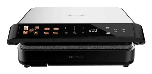Cecotec Rock'nGrill 2000 PerfectCook Parrilla Electrica con Sonda de Temperatura Inteligente - 2000W - Placas Desmontables - Acabado en Acero Inoxidable - Bandeja Recogegrasas - 30x23cm - Color Negro - immagine 1