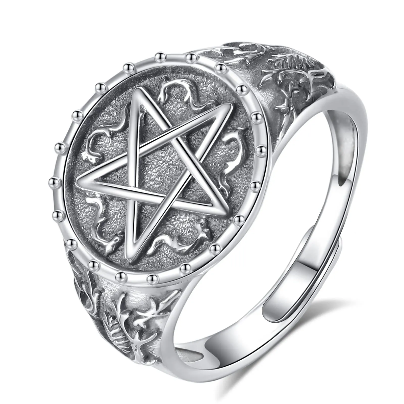 AEONSLOVE Anello Pentacolo Regolabile Argento 925 per Uomo Donna, Anello Aperto Pentacolo Wicca Anelli Amuleti e Talismani Protezione - immagine 1