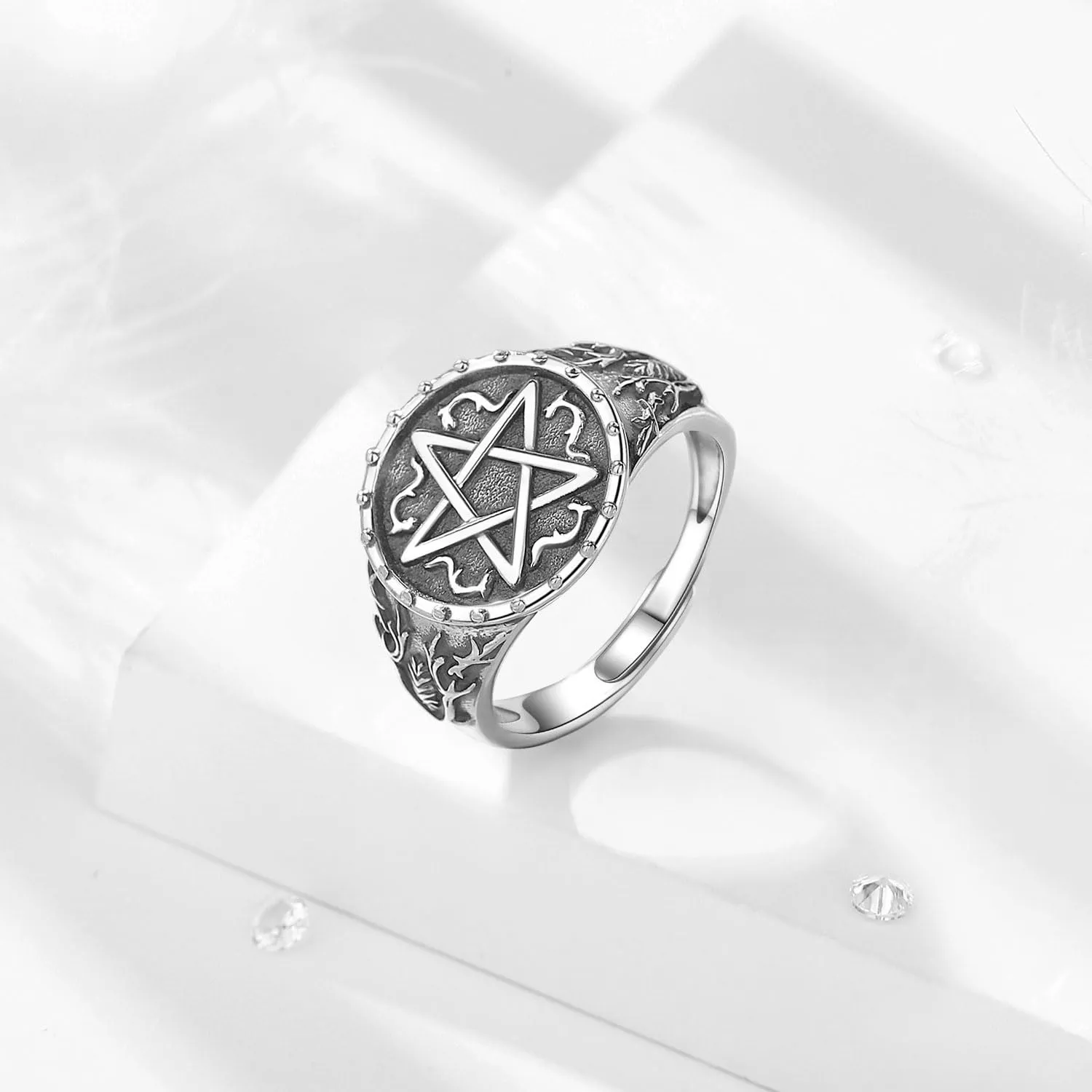 AEONSLOVE Anello Pentacolo Regolabile Argento 925 per Uomo Donna, Anello Aperto Pentacolo Wicca Anelli Amuleti e Talismani Protezione - immagine 2